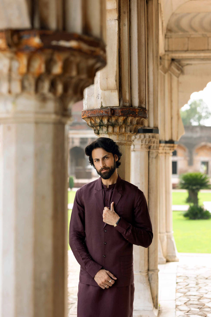 NISHATUAE - Maroon Solids Viscose 3-piece Ready to wear Suit