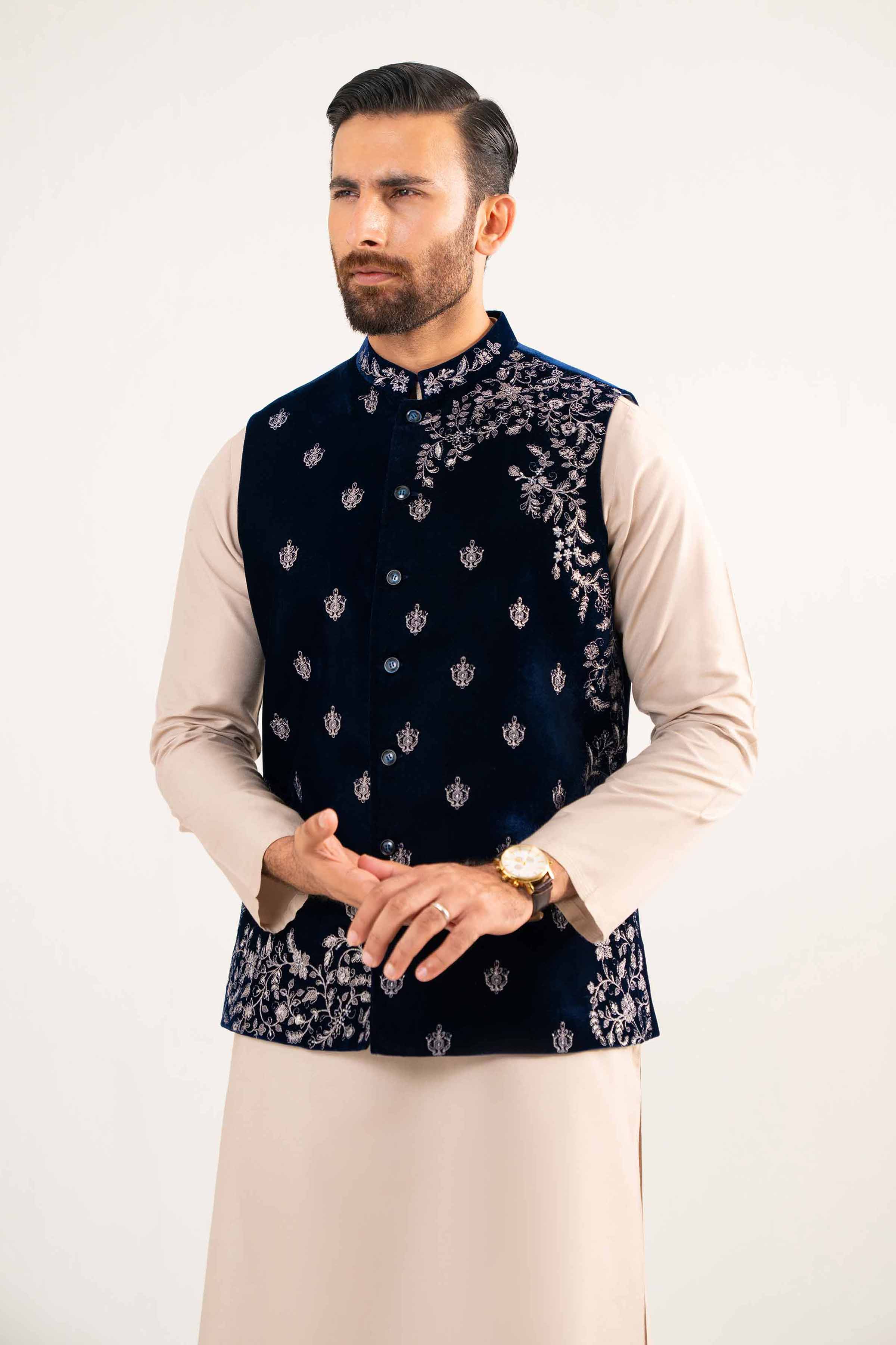 NISHATUAE - Blue Embroidered Velvet Ready to wear ready to wear