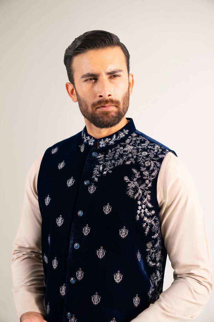 NISHATUAE - Blue Embroidered Velvet Ready to wear ready to wear