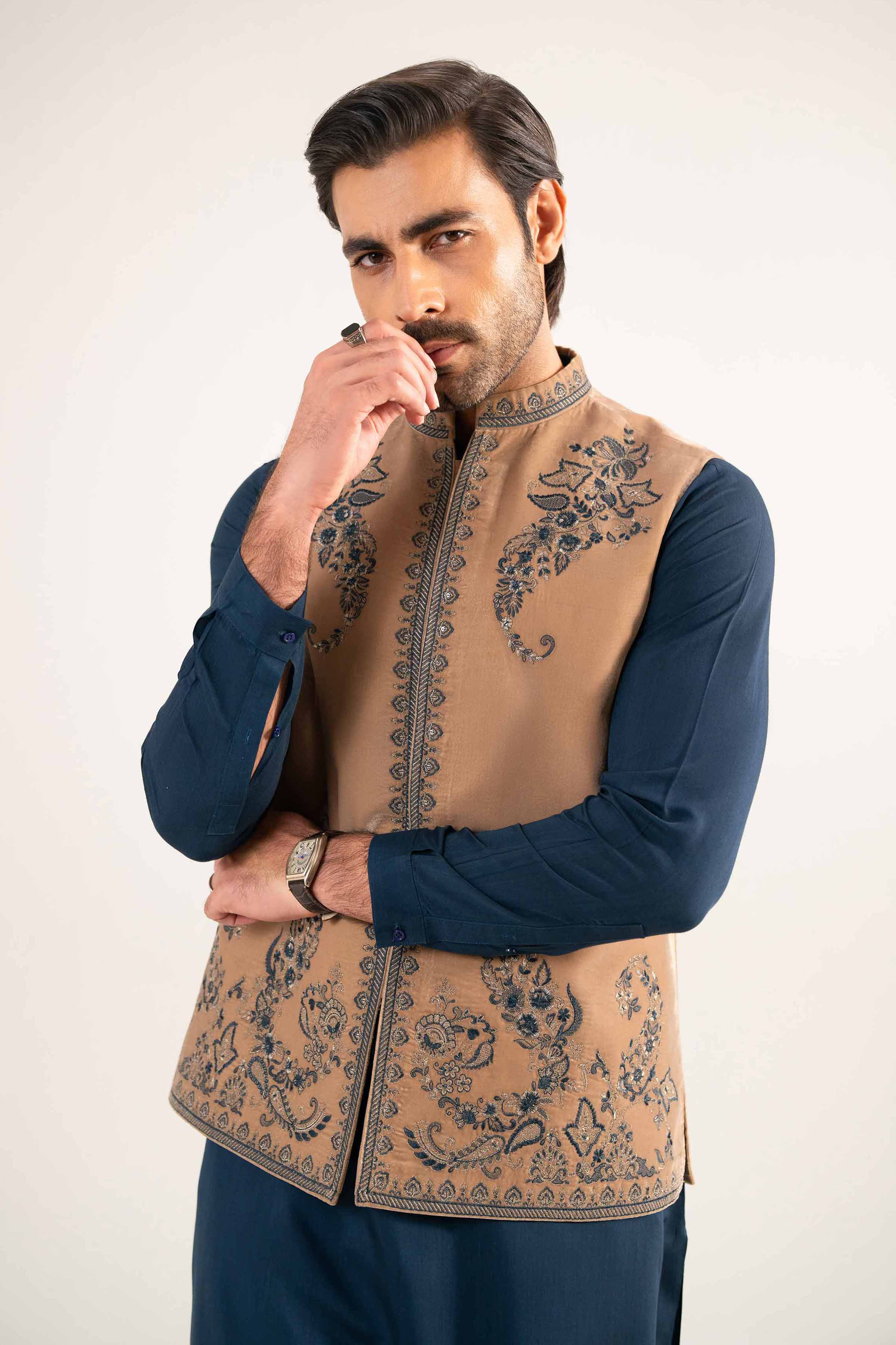 NISHATUAE - Beige Embroidered Velvet Ready to wear ready to wear