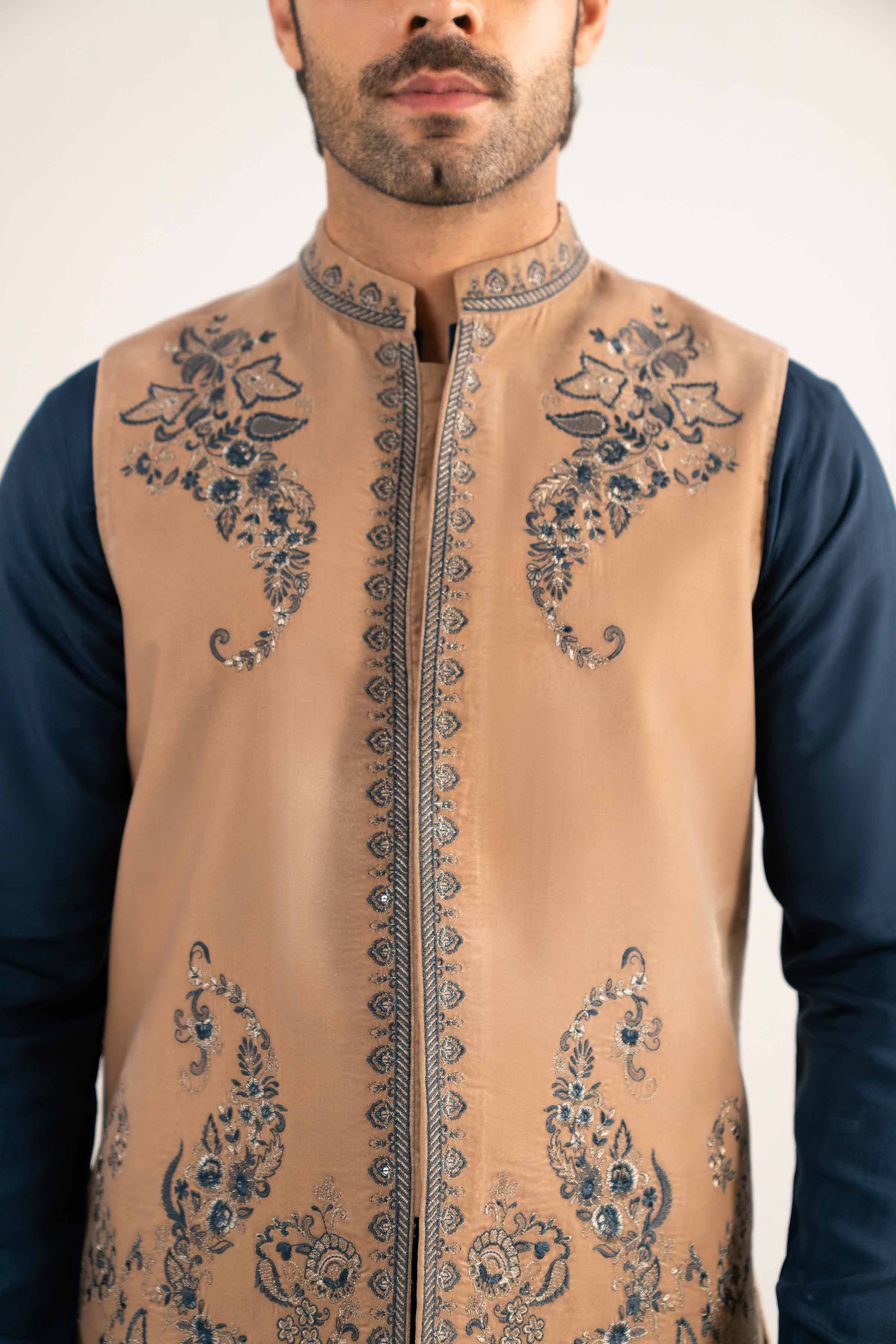 NISHATUAE - Beige Embroidered Velvet Ready to wear ready to wear