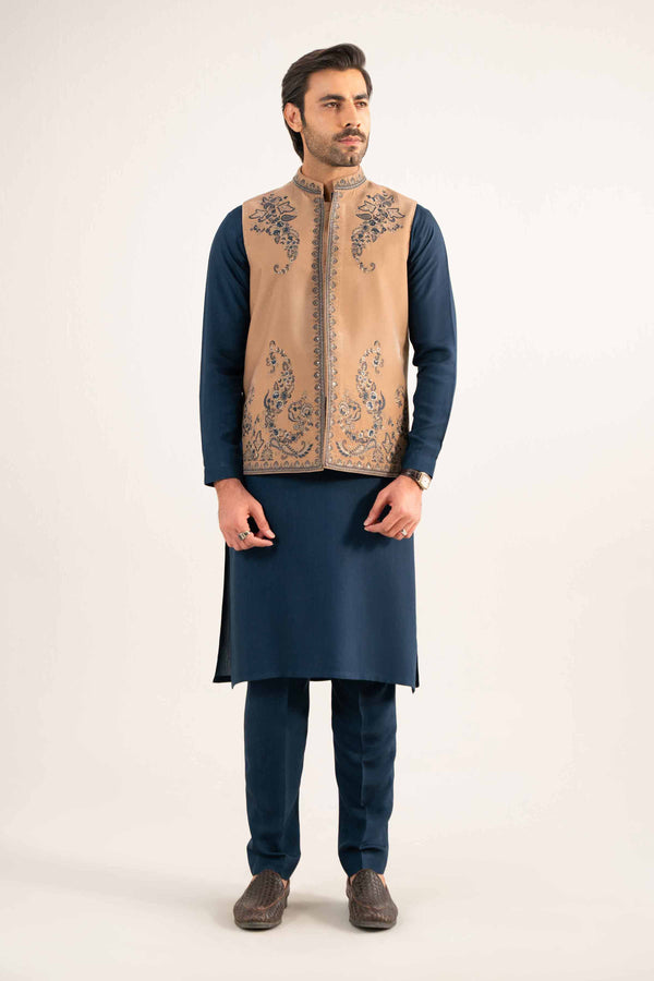 NISHATUAE - Beige Embroidered Velvet Ready to wear Waistcoat