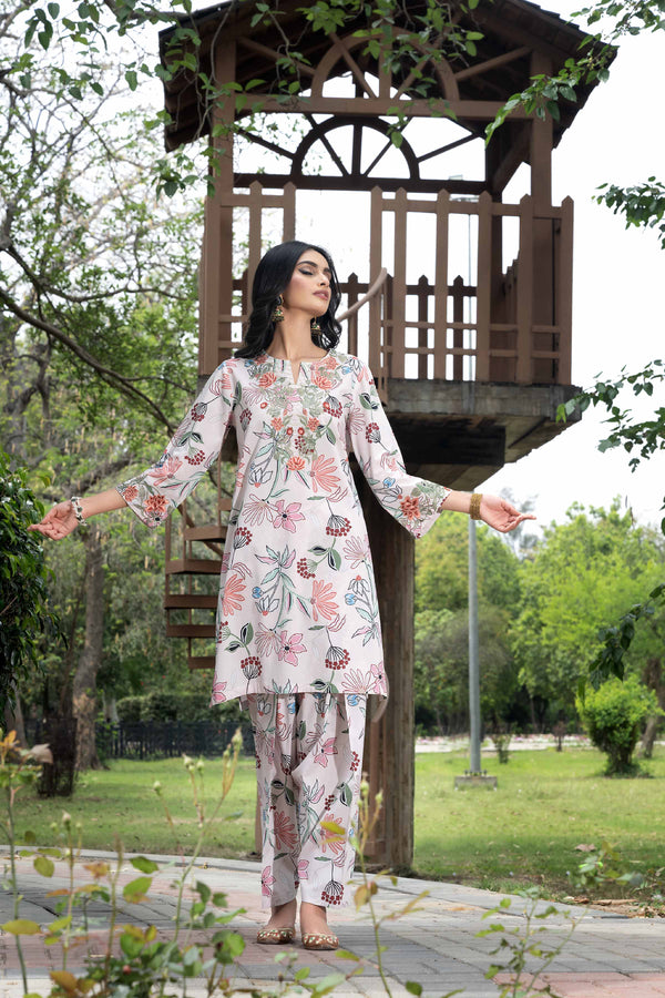 2 Piece - Printed Embroidered Suit - KPE23-15