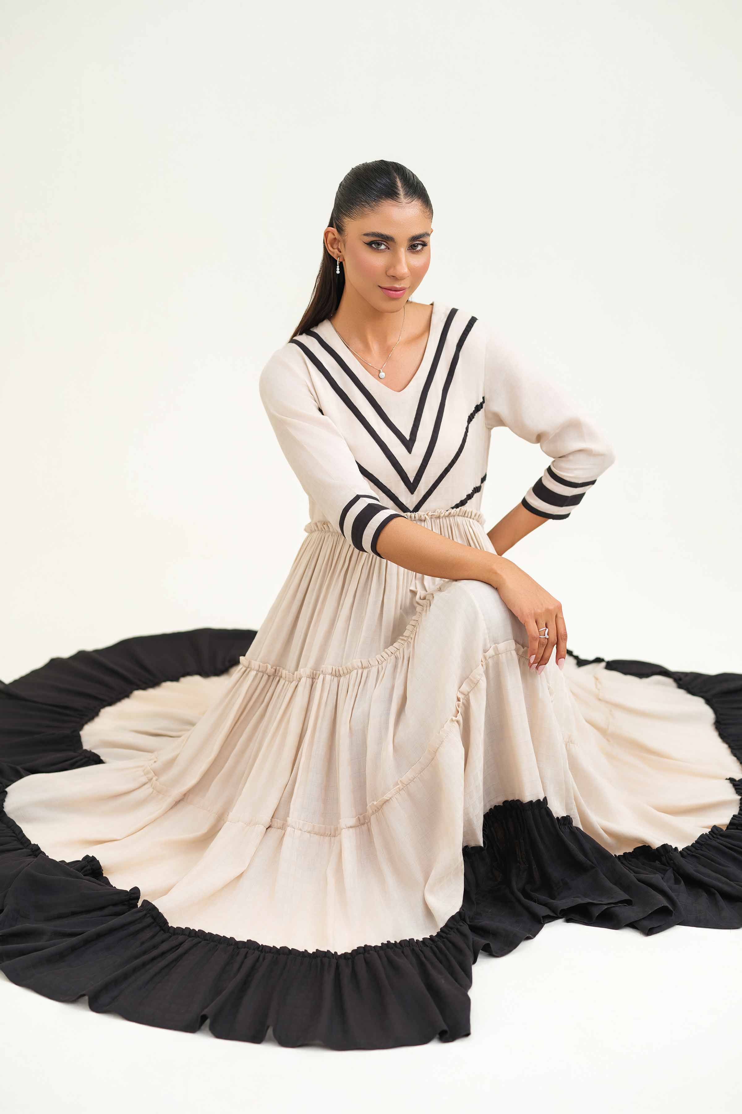 NishatUAE - Ivory Solid Ready To Wear Dress