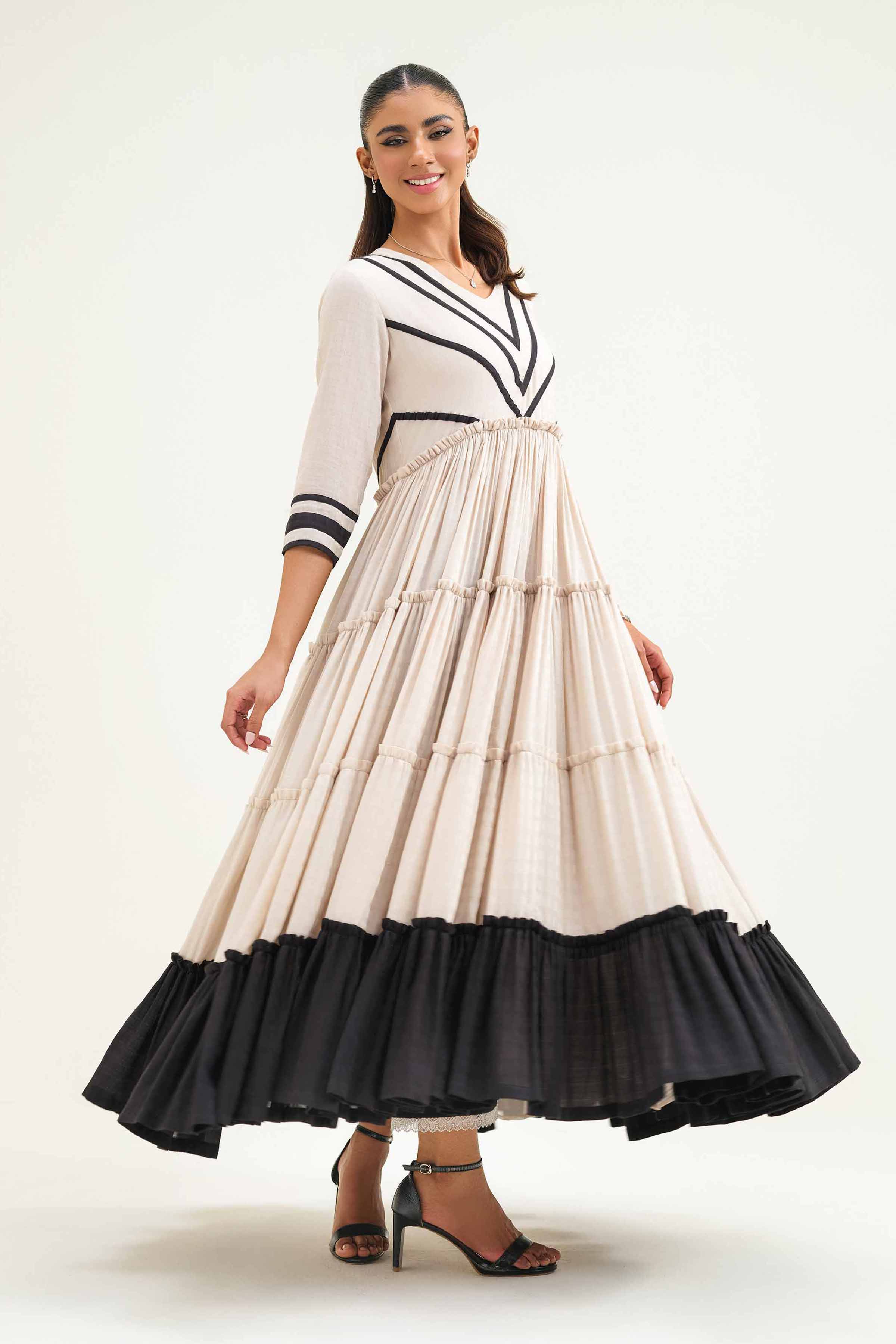 NishatUAE - Ivory Solid Ready To Wear Dress