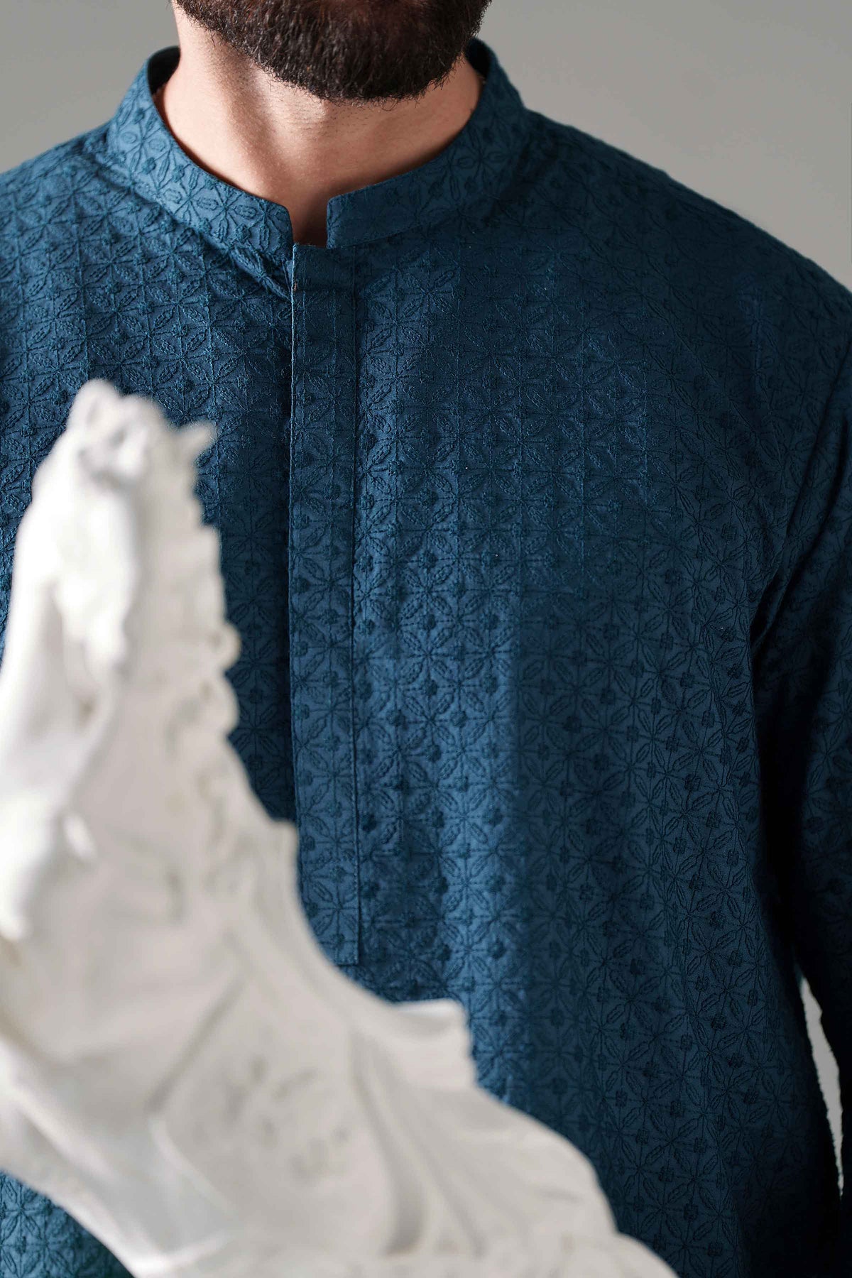 Blue Embroidered Kurta in Cotton ready-to-wear