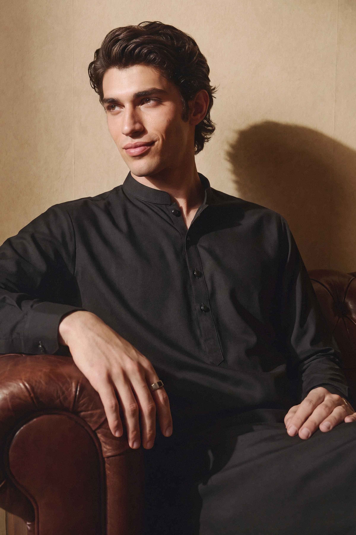 Black 2-Piece Solid Suit in Cotton ready-to-wear