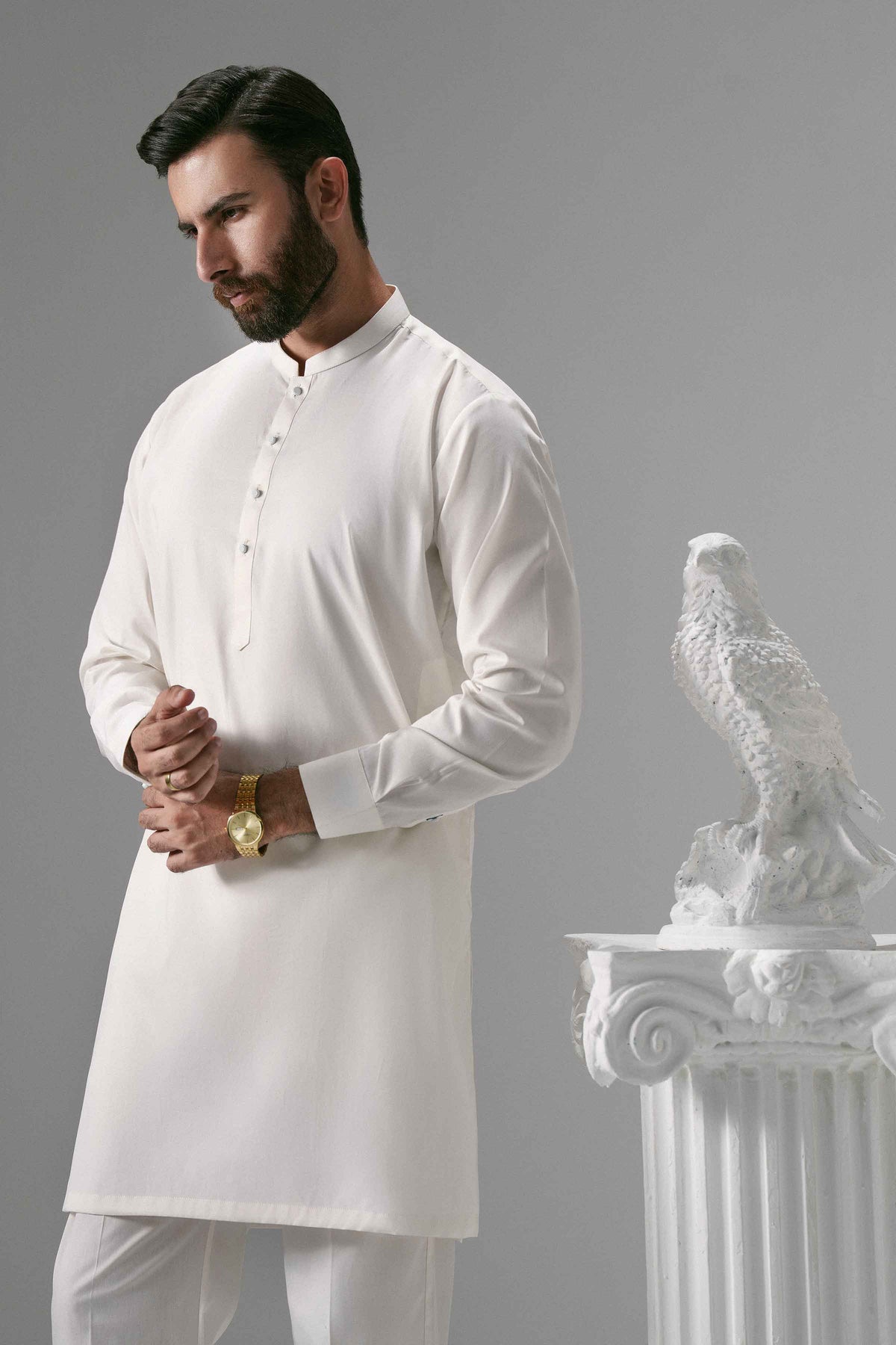 White 2-Piece Solid Suit in Cotton ready-to-wear