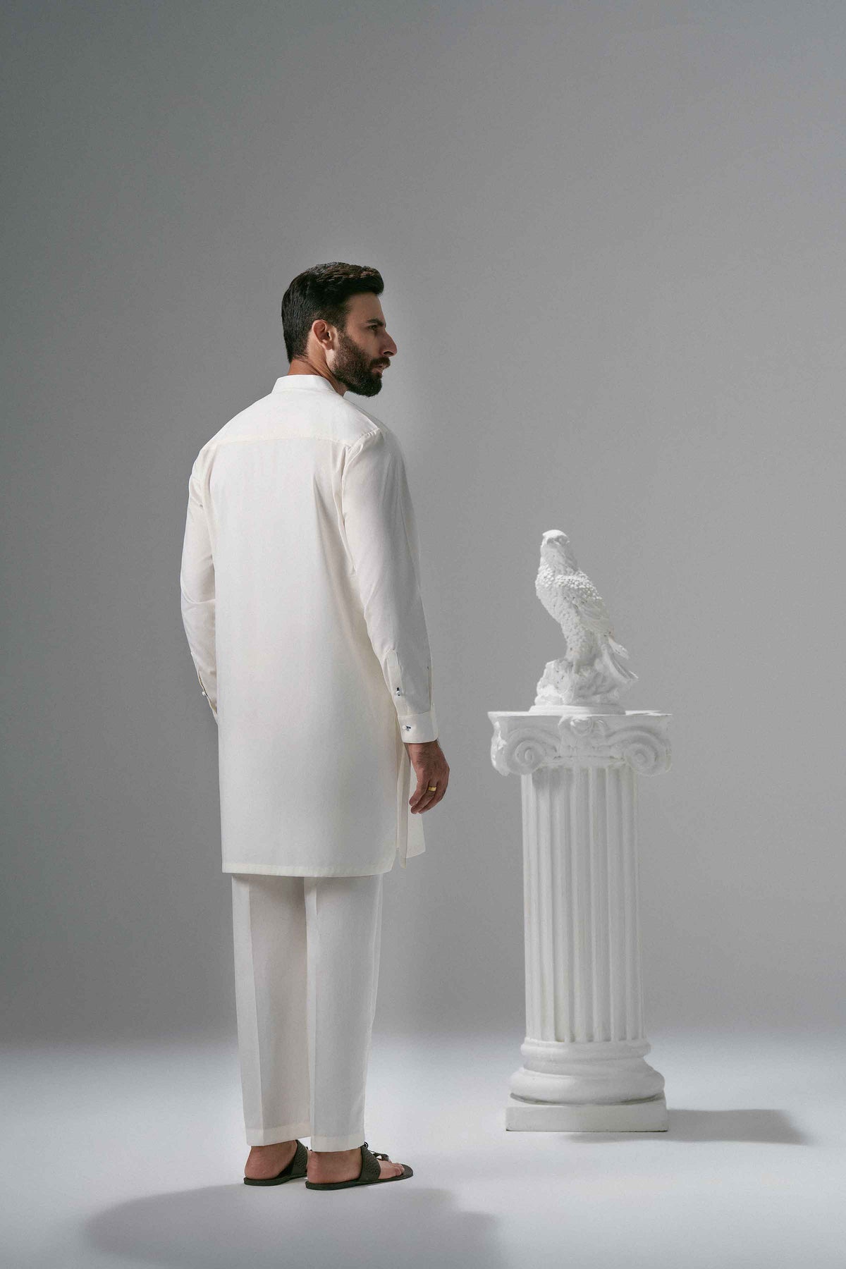 White 2-Piece Solid Suit in Cotton ready-to-wear