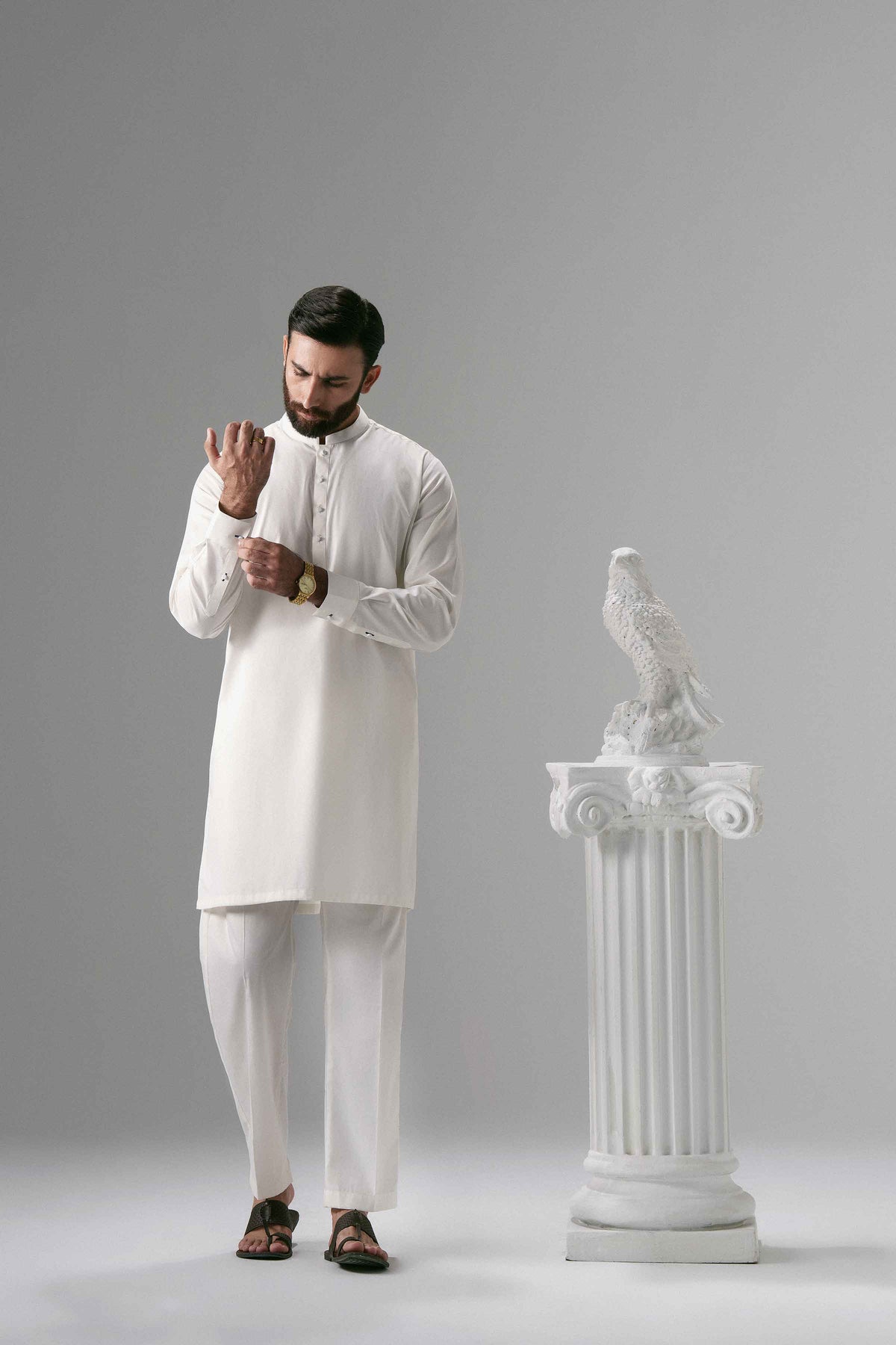 White 2-Piece Solid Suit in Cotton ready-to-wear