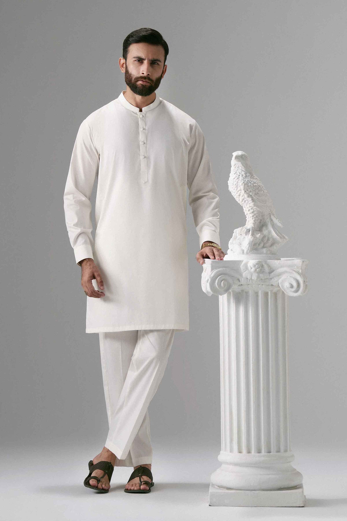 White 2-Piece Solid Suit in Cotton ready-to-wear