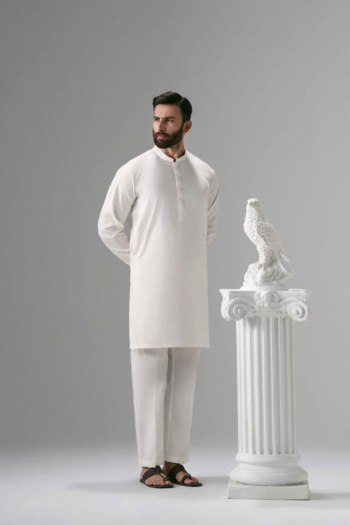 White 2-Piece Solid Suit in Cotton ready-to-wear