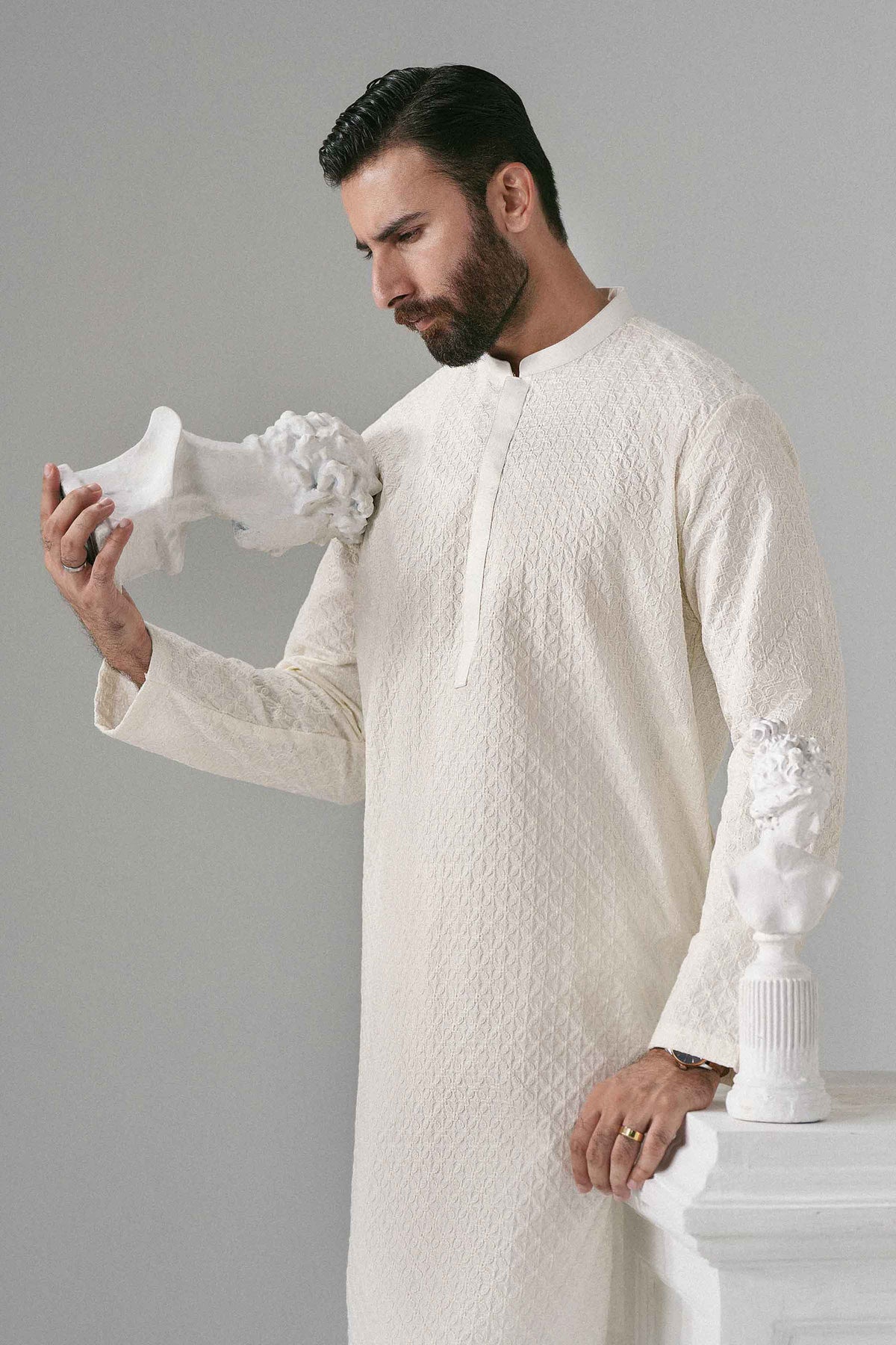 White 2-Piece Embroidered Suit in Cotton ready-to-wear