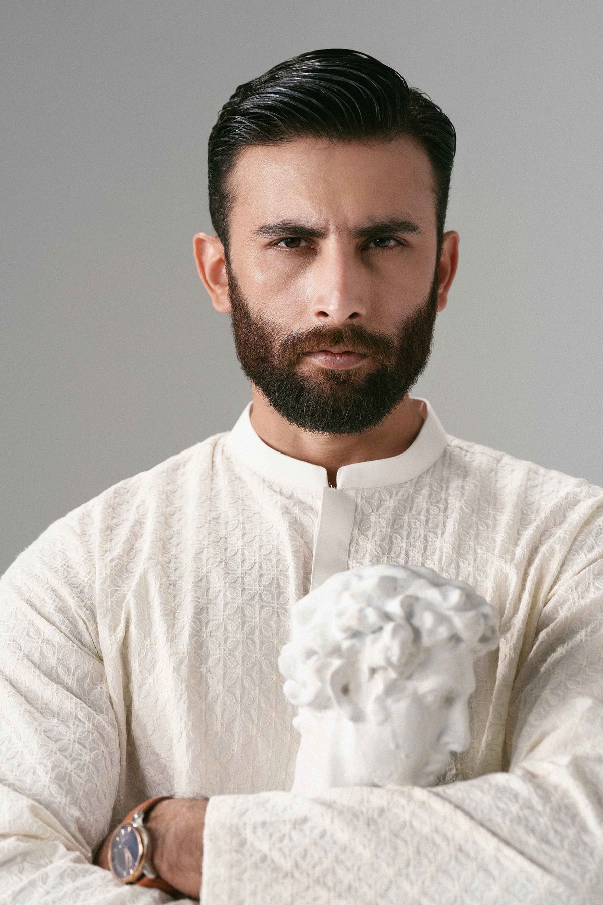 White 2-Piece Embroidered Suit in Cotton ready-to-wear