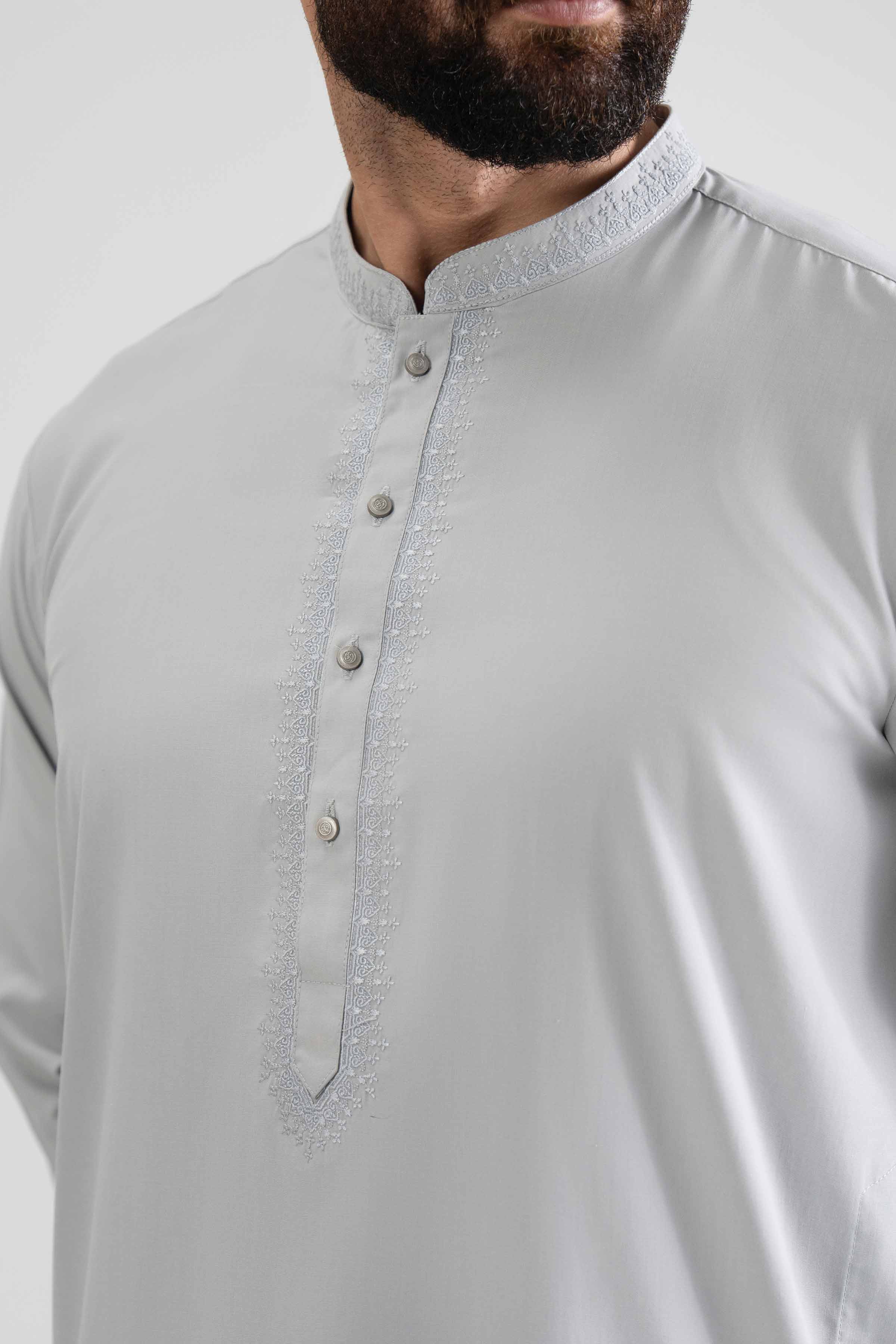 8 Piece - Embroidered Suit - NQ26-001 Ready To Wear Grey Blended 2PC Embroidered