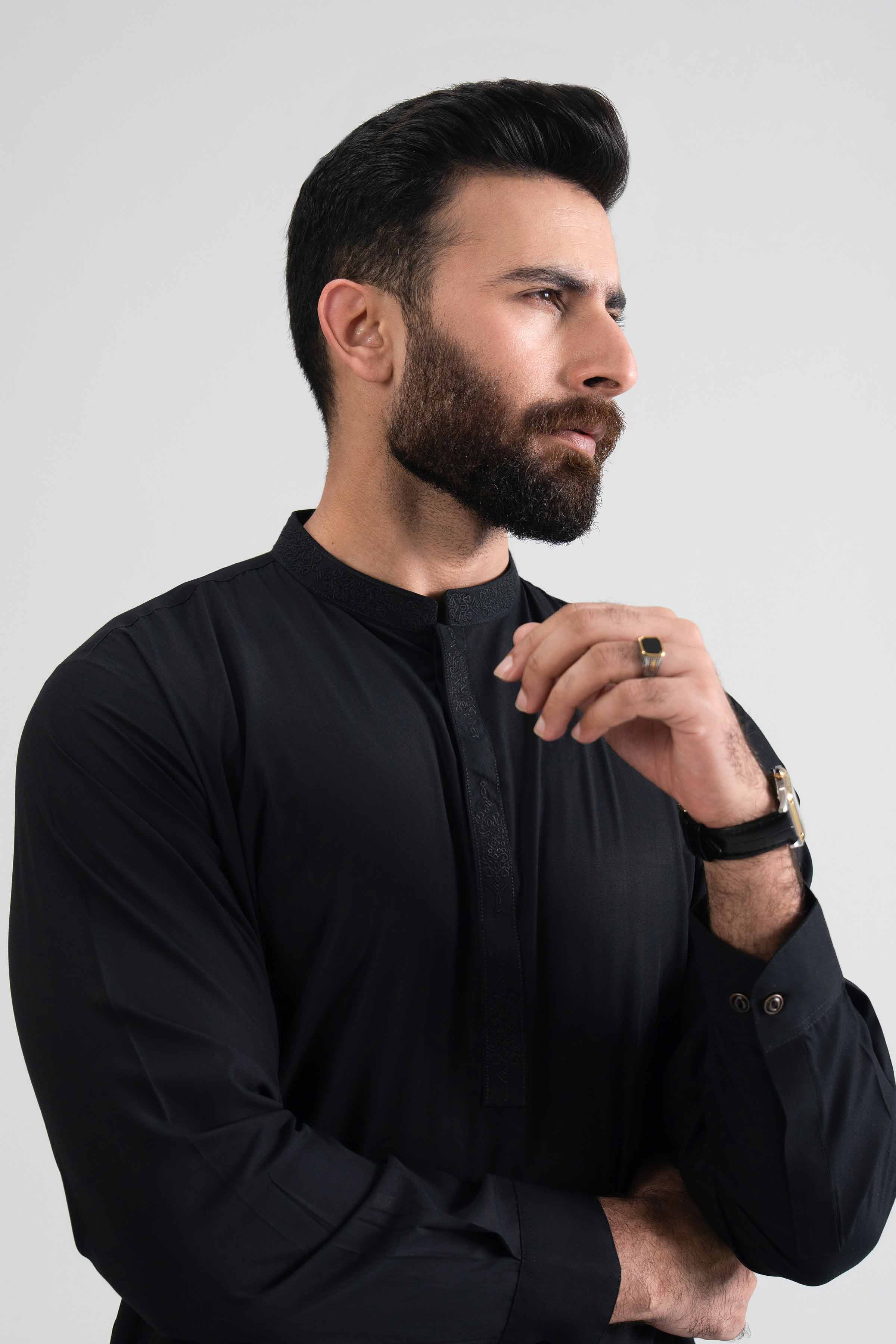 2 Piece - Embroidered Suit - NQ26-002 Black Blended 2PC Embroidered