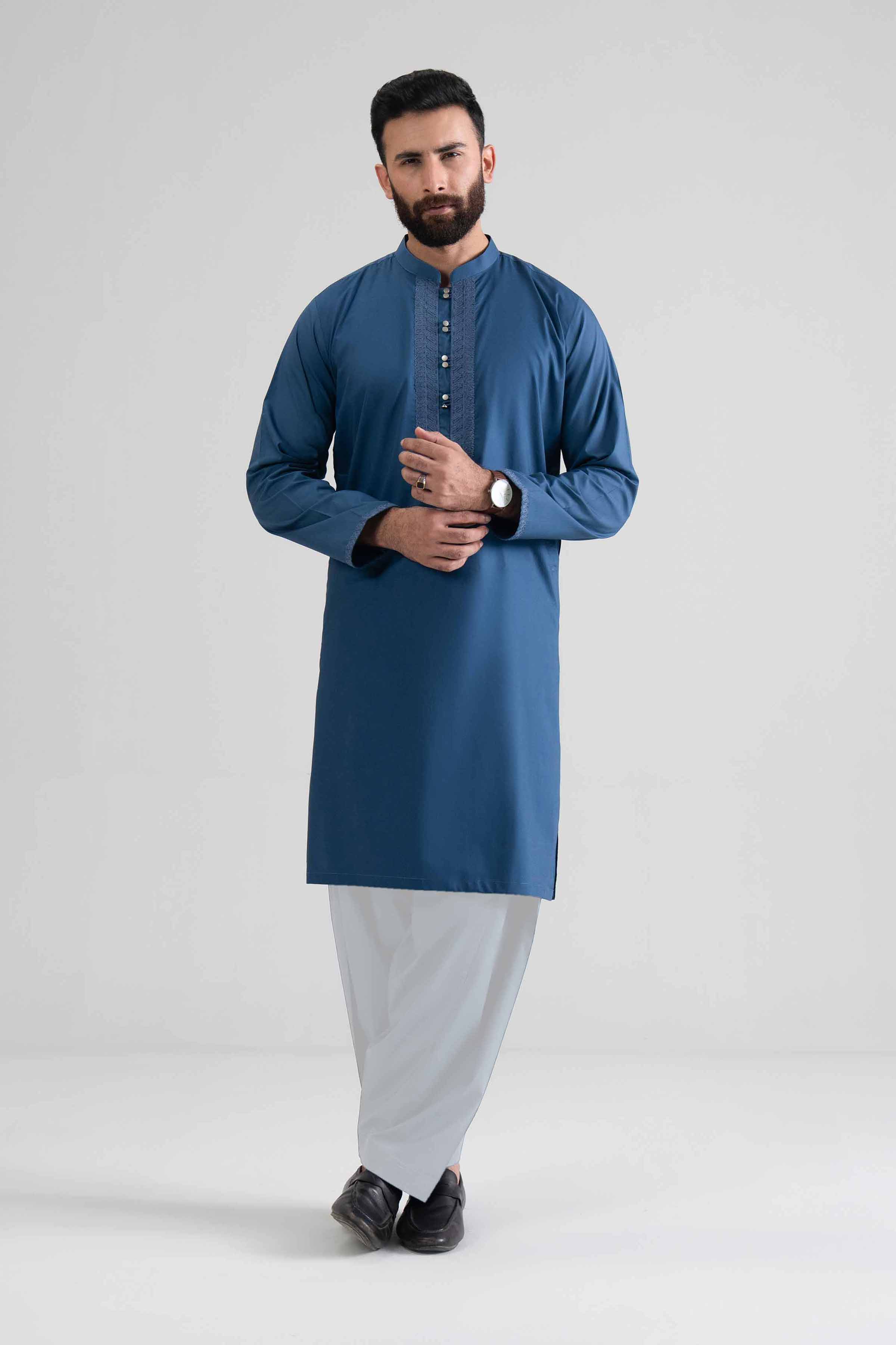 5 Piece - Embroidered Suit - NQ26-004 Ready To Wear Blue Cotton 2PC Embroidered