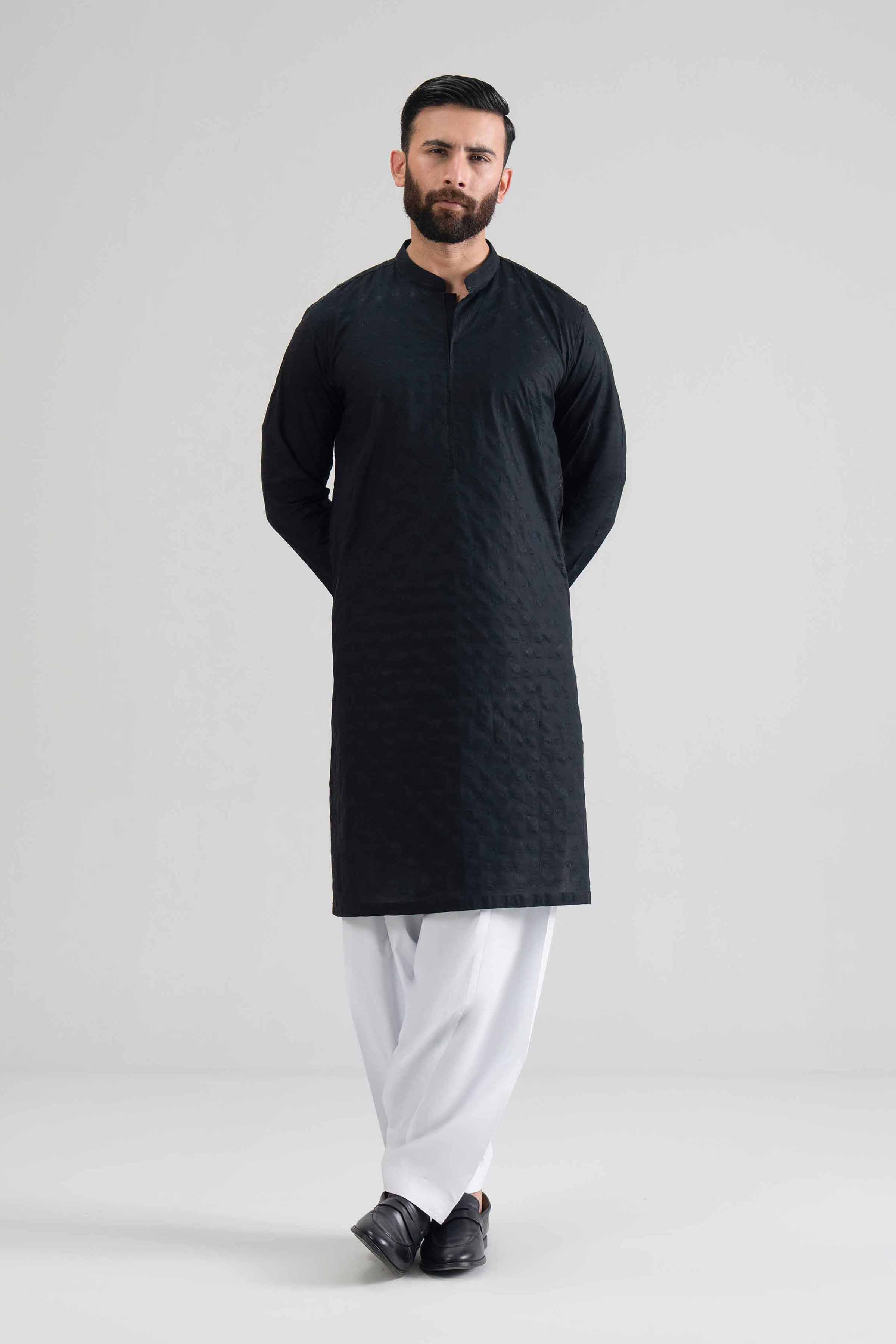Embroidered Kurta- NQ26-007 Ready To Wear Black Cotton 2PC Embroidered