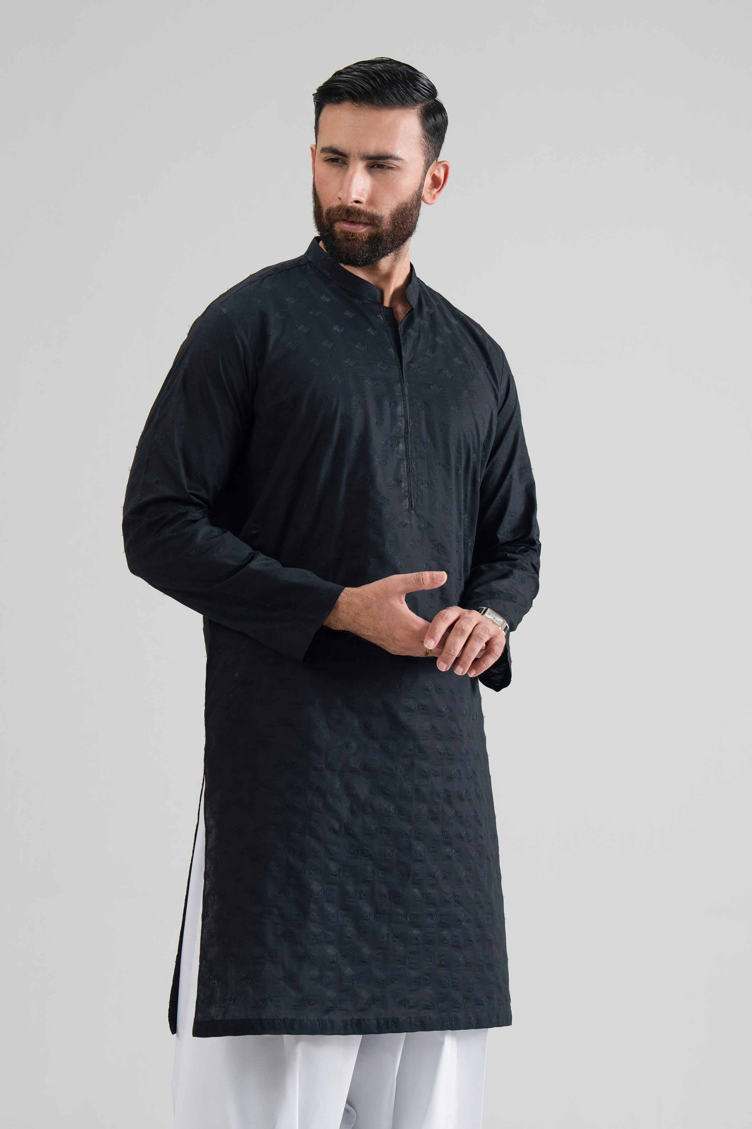 Embroidered Kurta- NQ26-007 Ready To Wear Black Cotton 2PC Embroidered