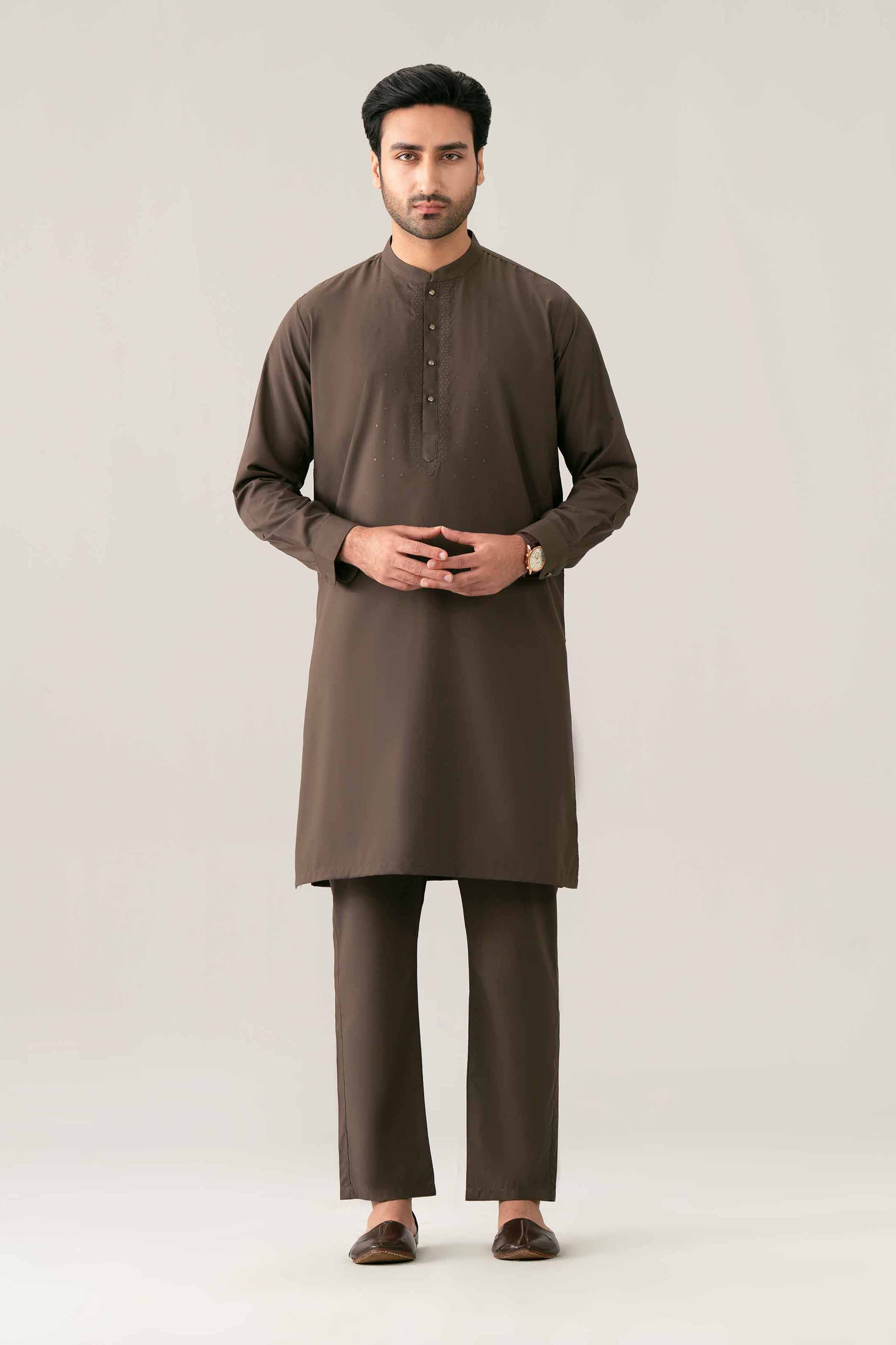 2 Piece - Embroidered Suit - NQ26-014 Brown PV 2 Pieces Embroidered