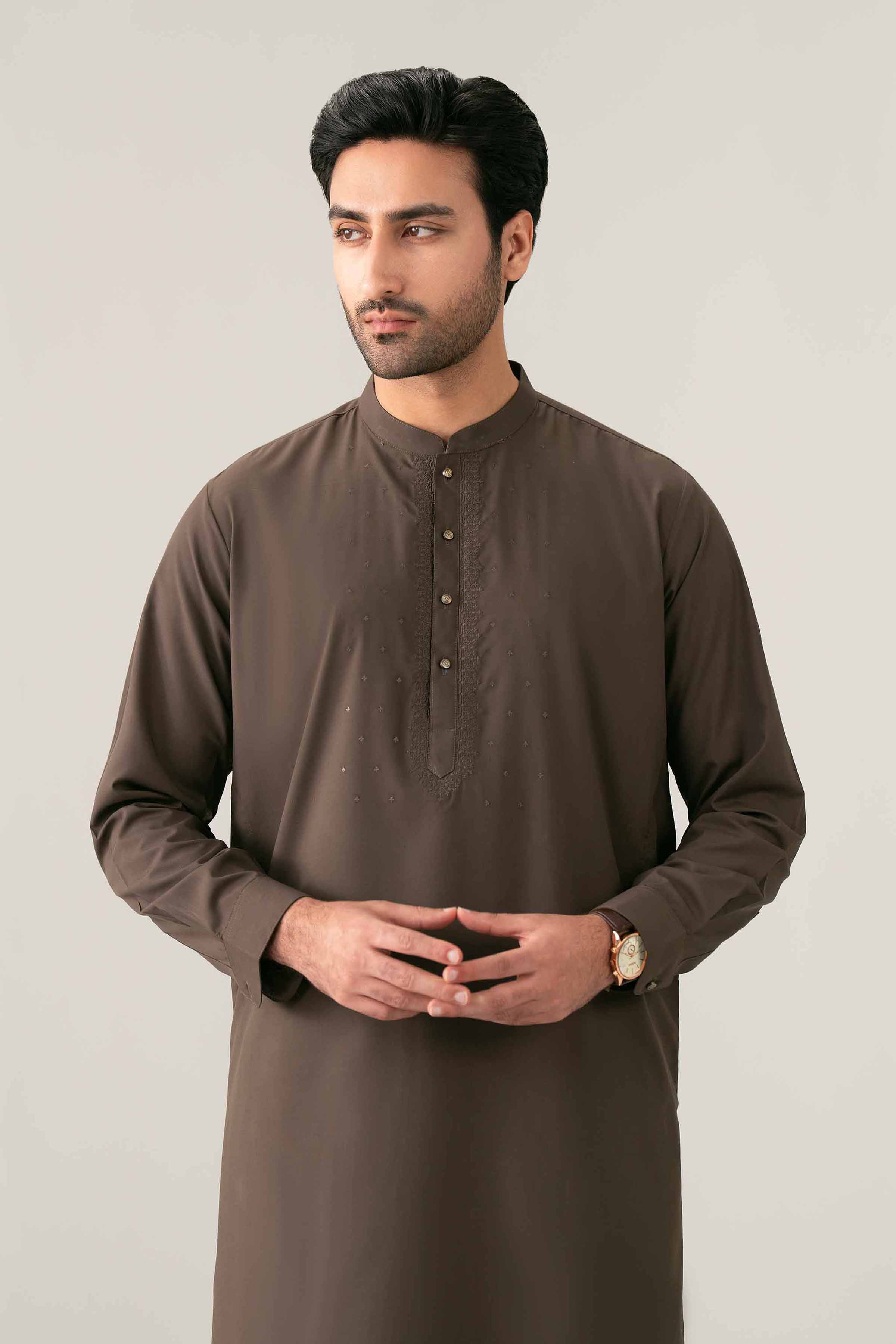 2 Piece - Embroidered Suit - NQ26-014 Brown PV 2 Pieces Embroidered