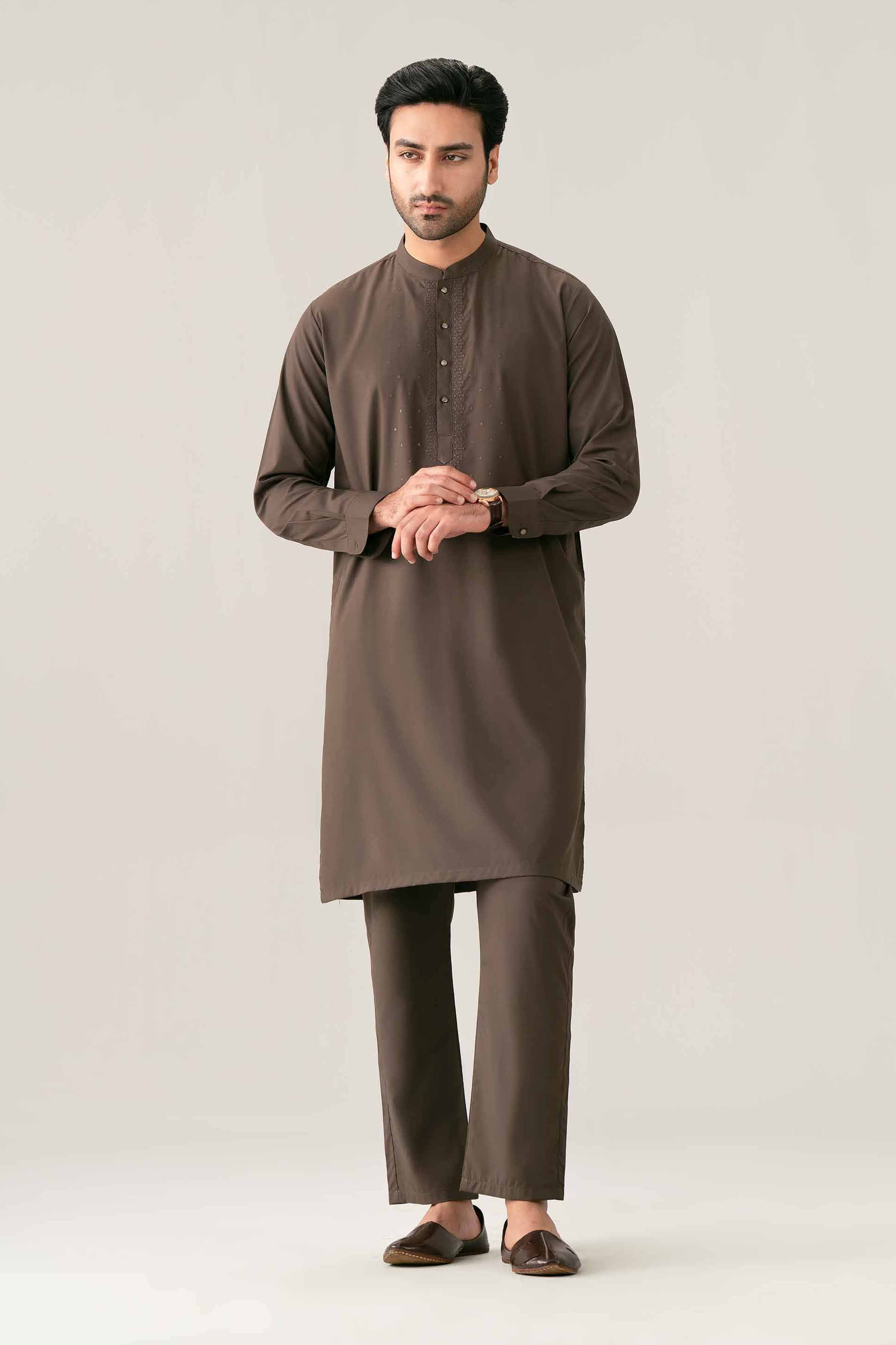 2 Piece - Embroidered Suit - NQ26-014 Brown PV 2 Pieces Embroidered