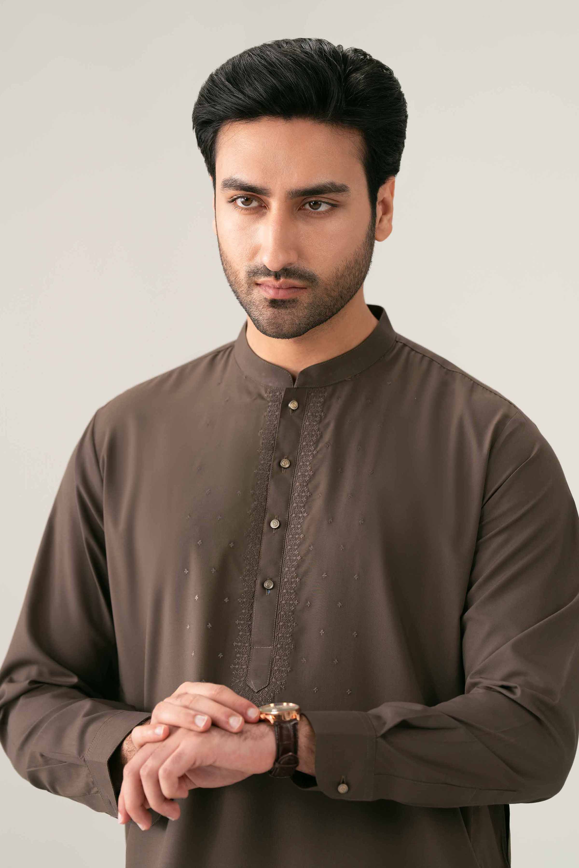 2 Piece - Embroidered Suit - NQ26-014 Brown PV 2 Pieces Embroidered