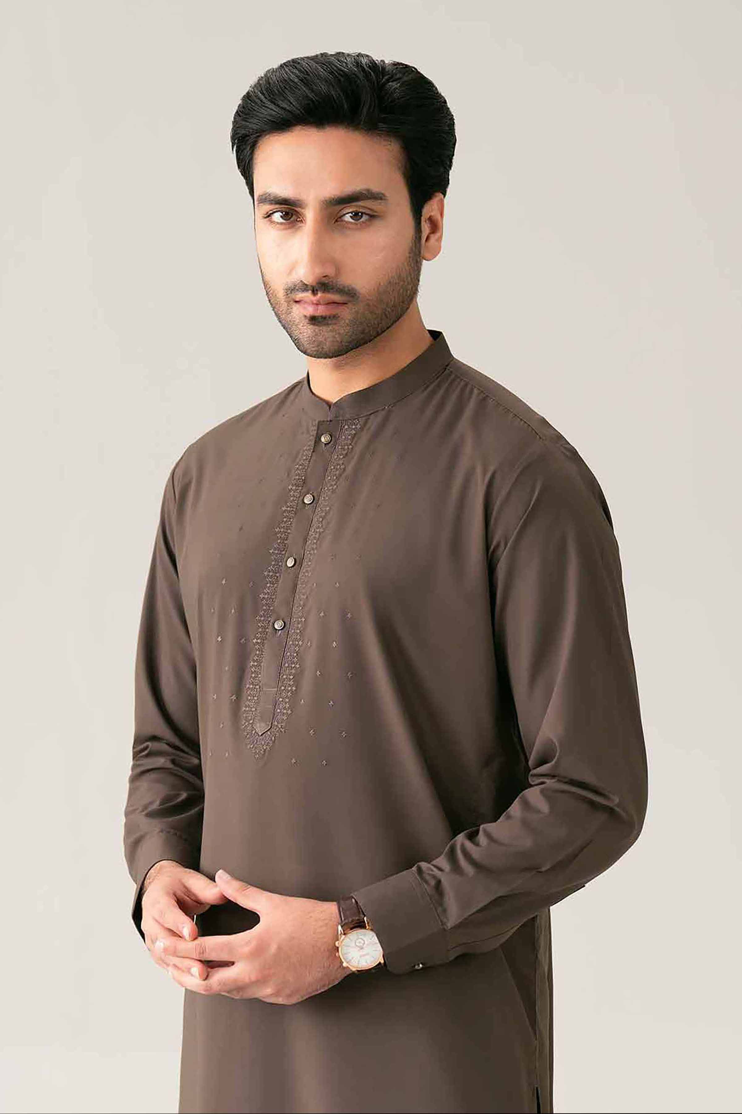2 Piece - Embroidered Suit - NQ26-014 Brown PV 2 Pieces Embroidered