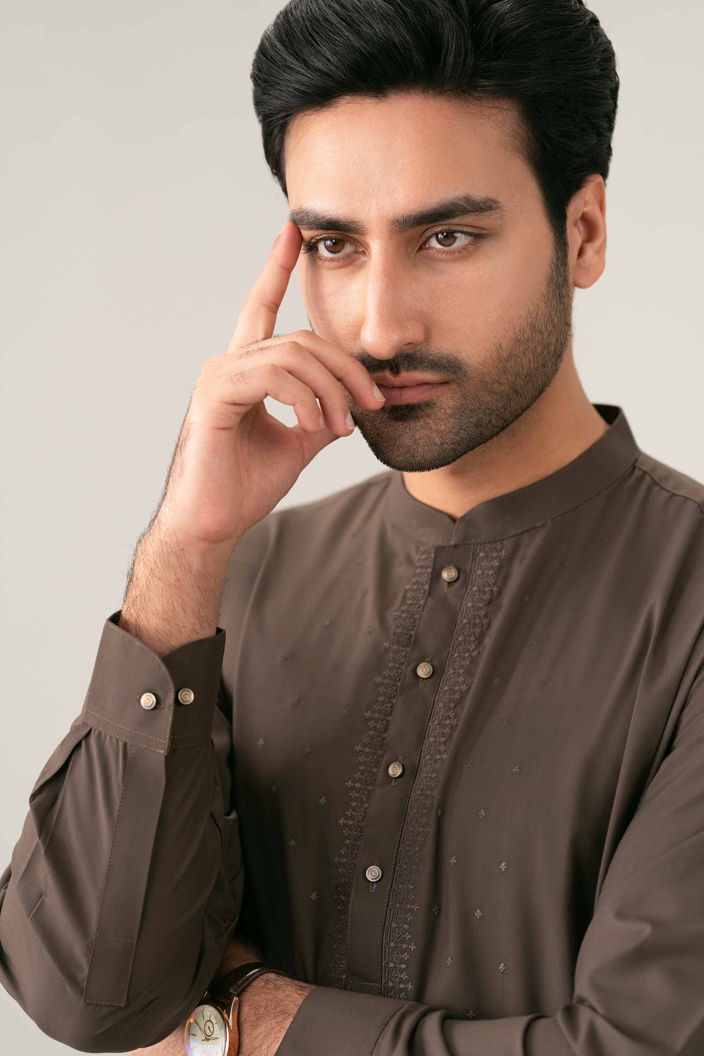 2 Piece - Embroidered Suit - NQ26-014 Brown PV 2 Pieces Embroidered