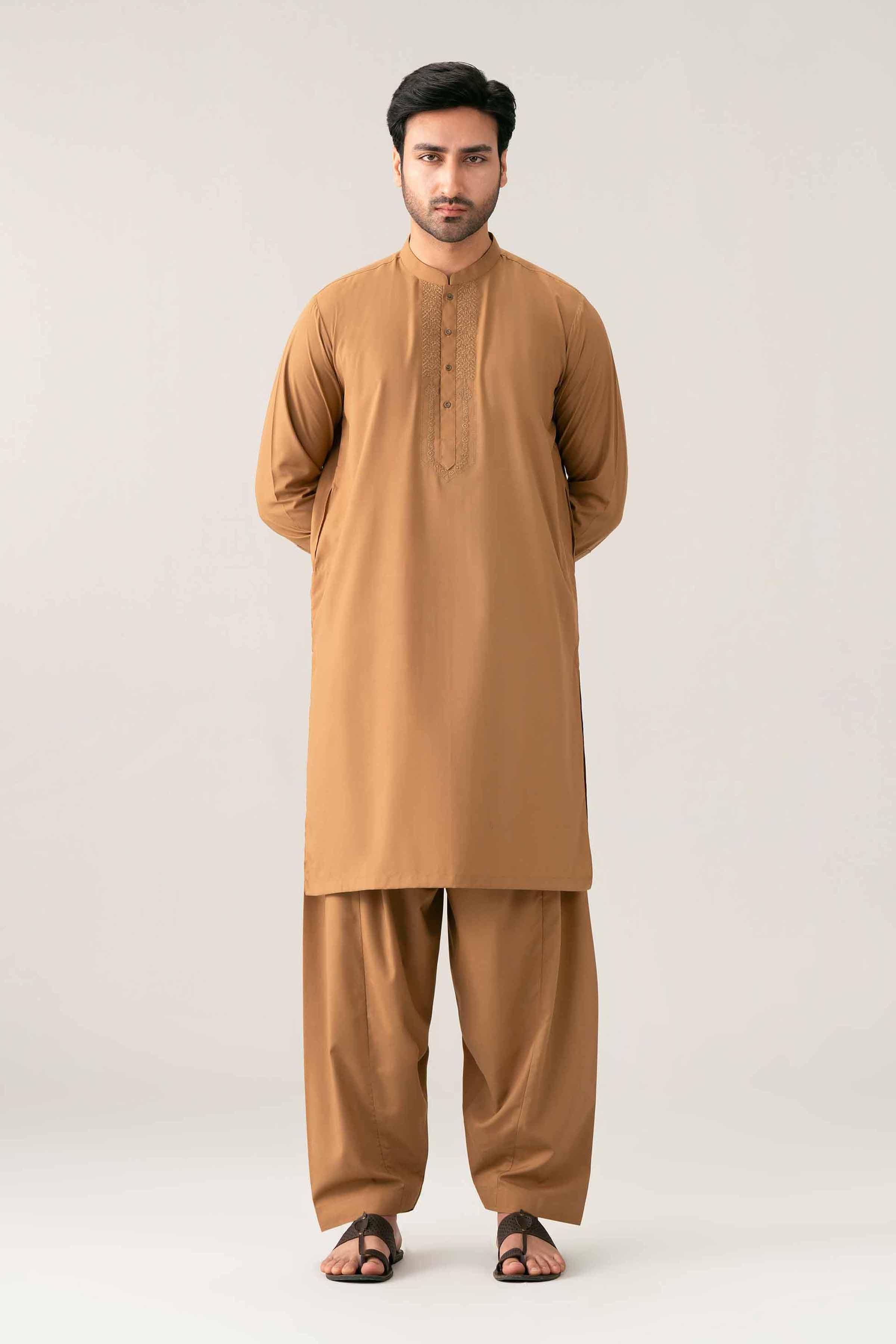 2 Piece - Embroidered Suit - NQ26-015 Brown PV 2 Pieces Embroidered