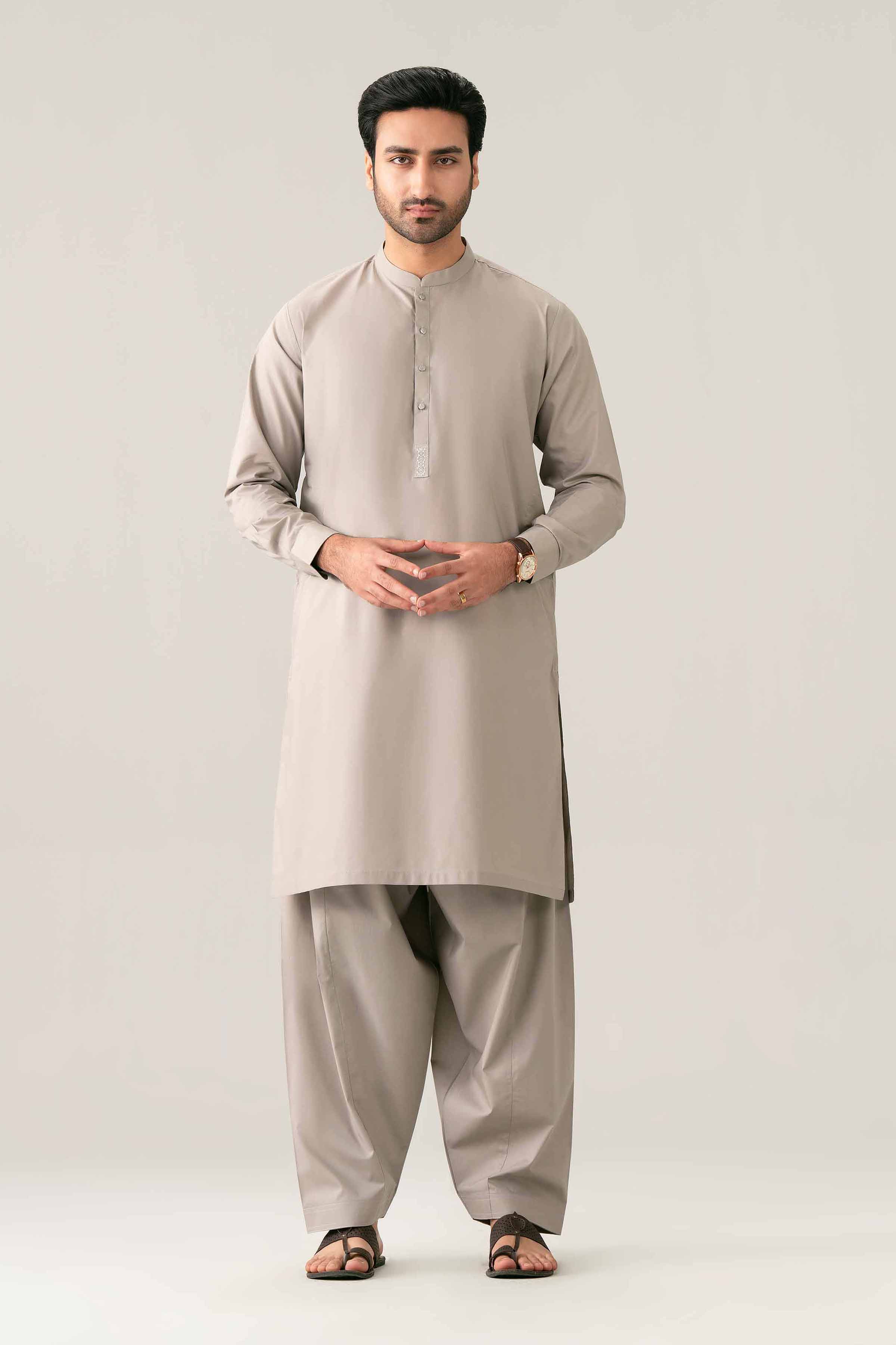 2 Piece - Embroidered Suit - NQ26-016 Grey Cotton 2 Pieces Embroidered