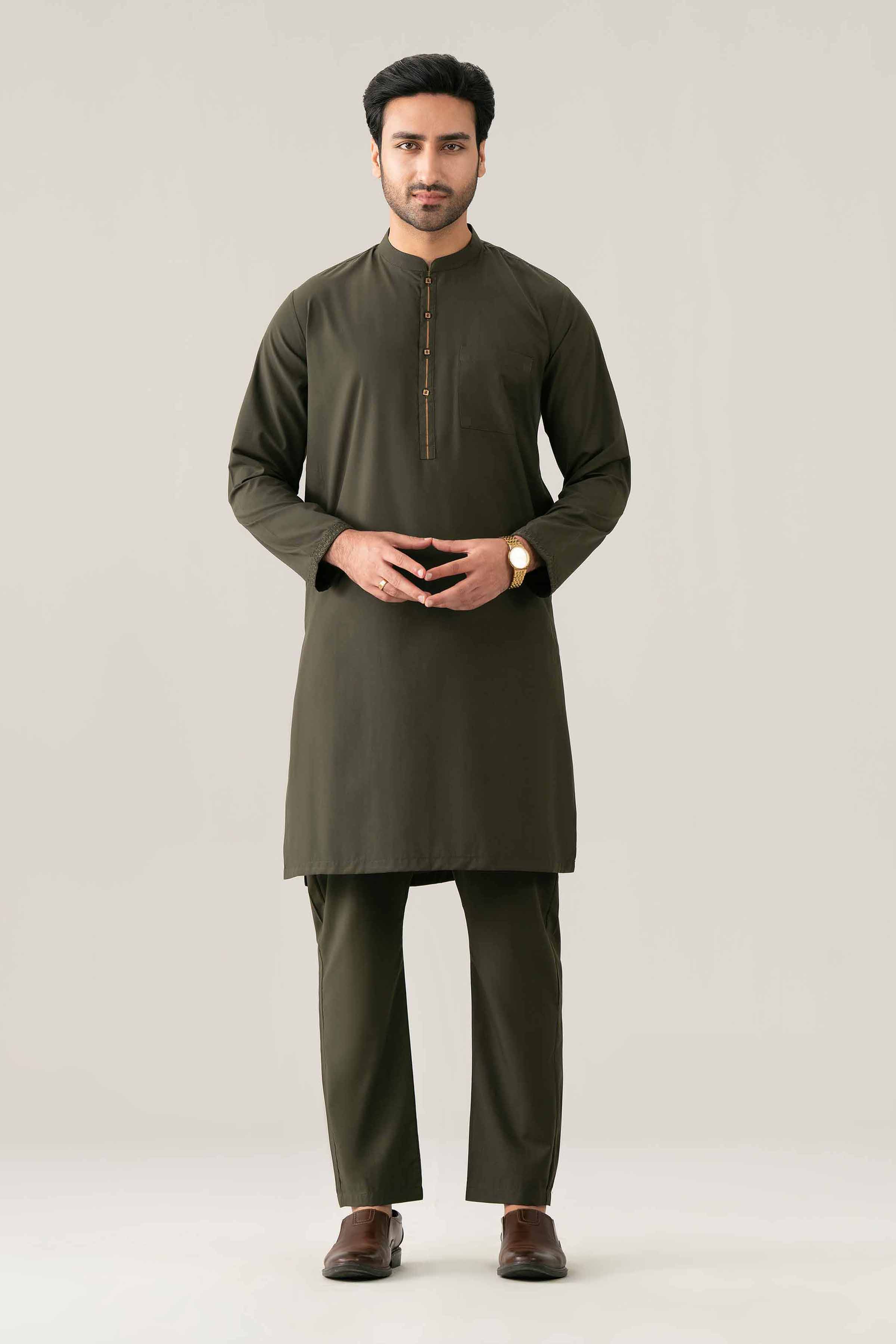 2 Piece - Embroidered Suit - NQ26-018 Olive PV 2 Pieces Embroidered