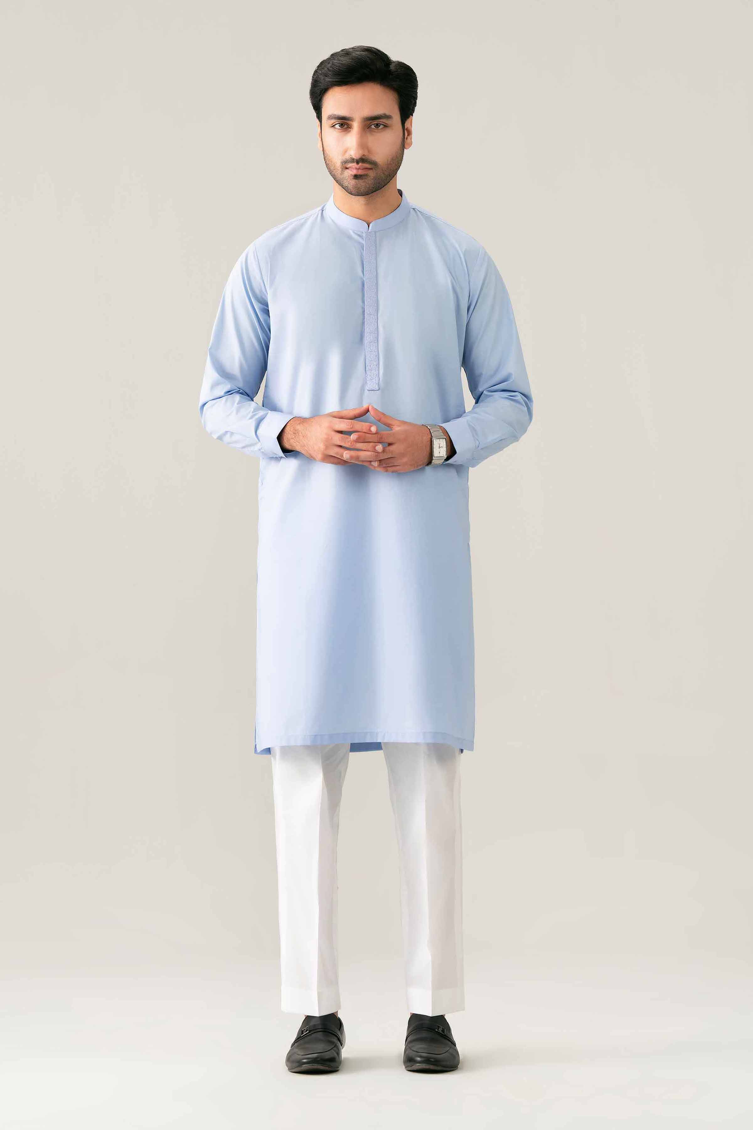 Embroidered Kurta - NQ26-020 Blue Cotton 1 Piece Embroidered