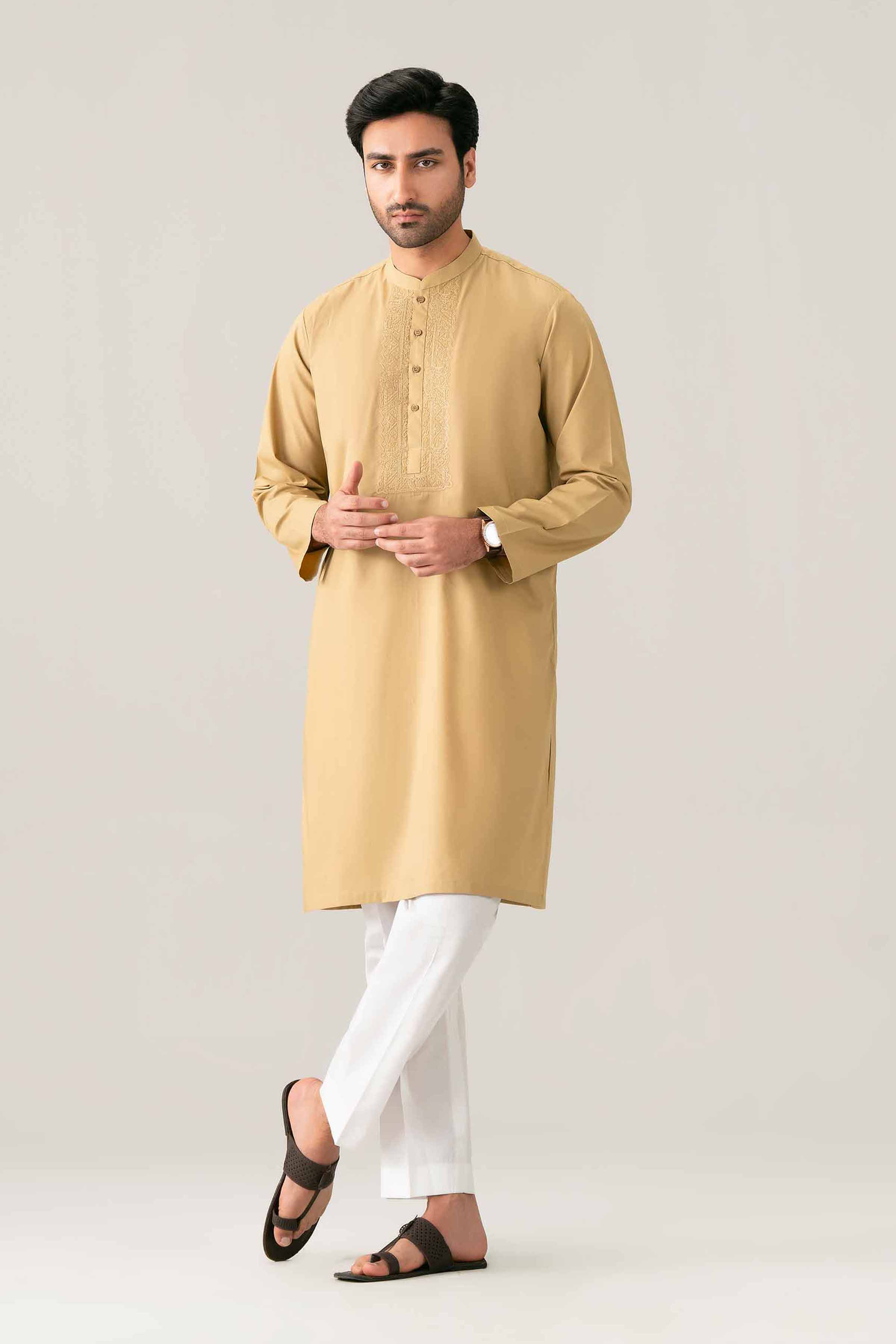 Embroidered Kurta - NQ26-021 Brown Cotton 1 Piece Embroidered