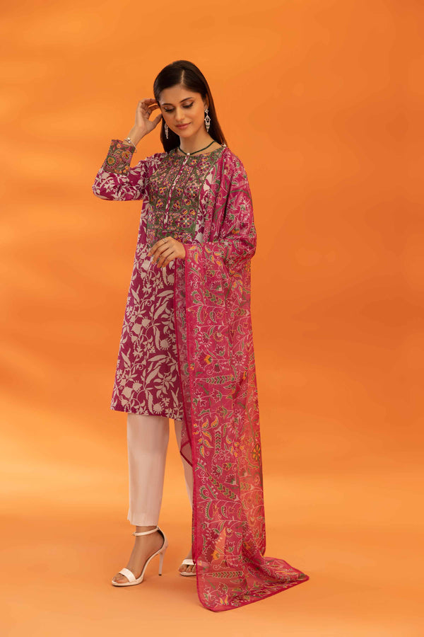 2 Piece - Printed Embroidered Suit - PDE23-31