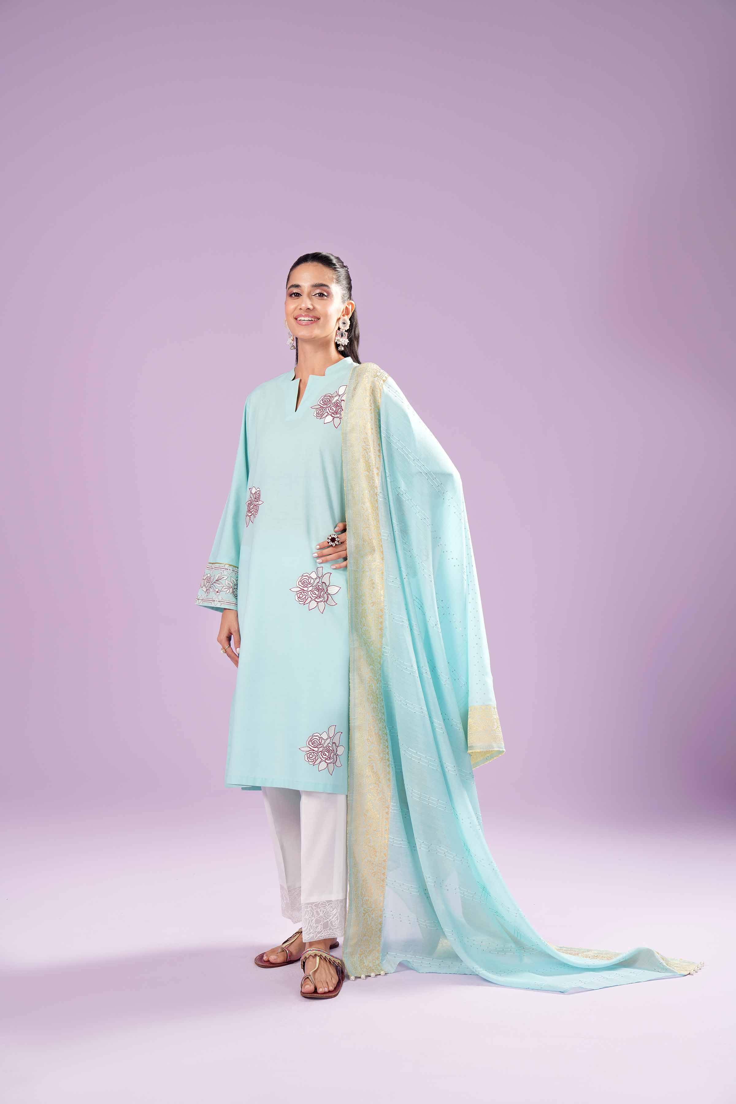 2 Piece - Printed Embroidered Suit - PE24-136