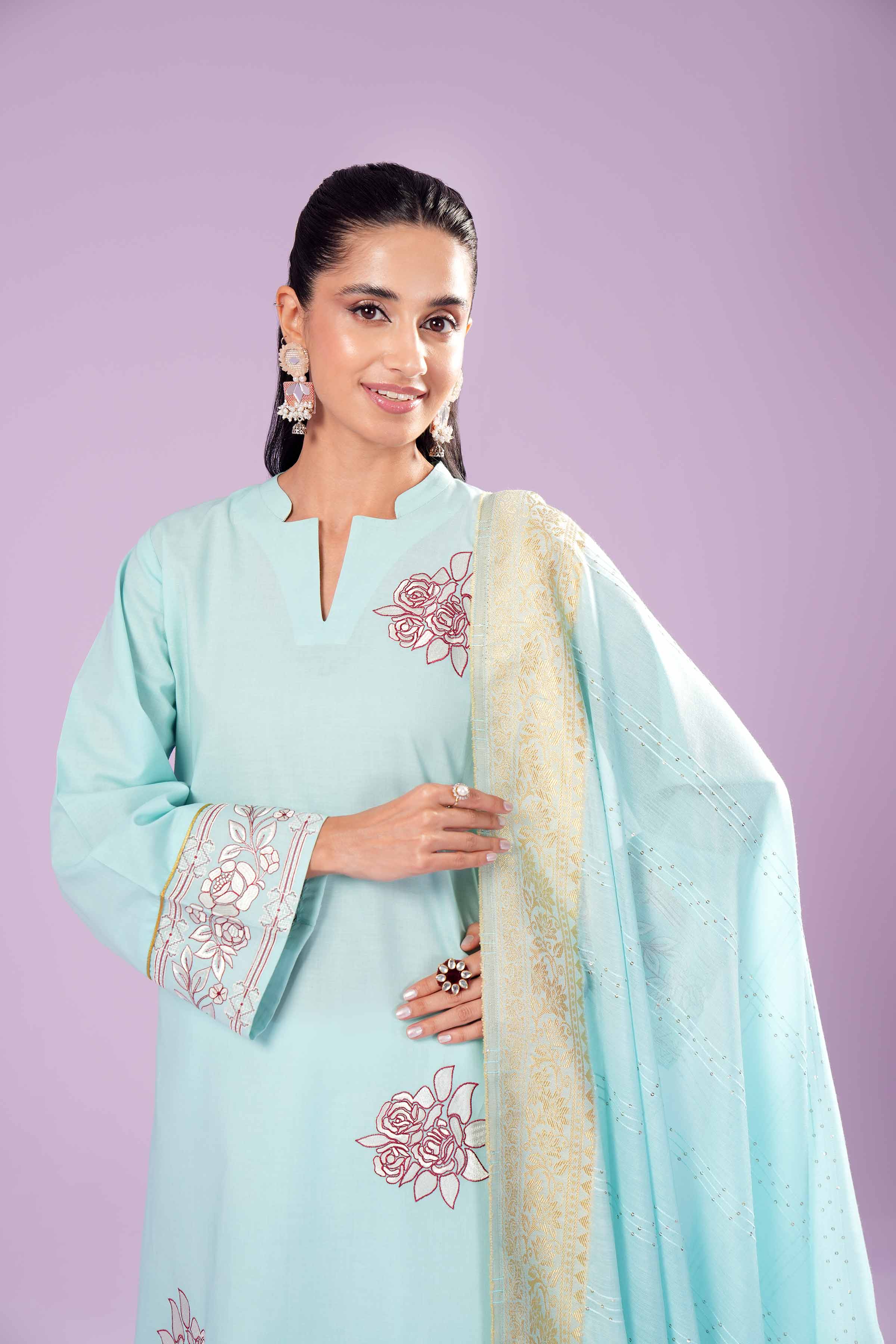 2 Piece - Printed Embroidered Suit - PE24-136