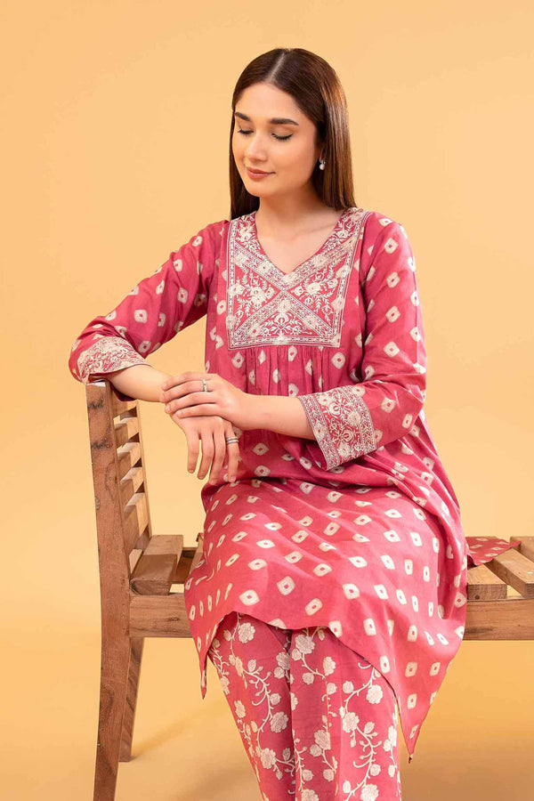 2 Piece - Printed Embroidered Suit - PE24-280