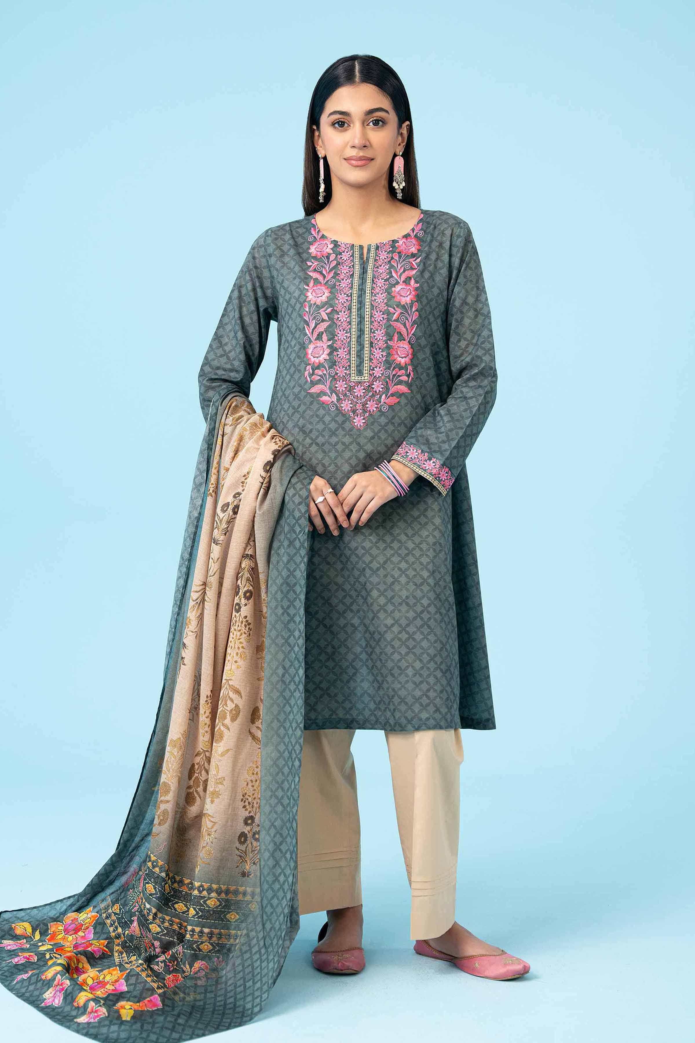 2 Piece - Printed Embroidered Suit - PE24-376
