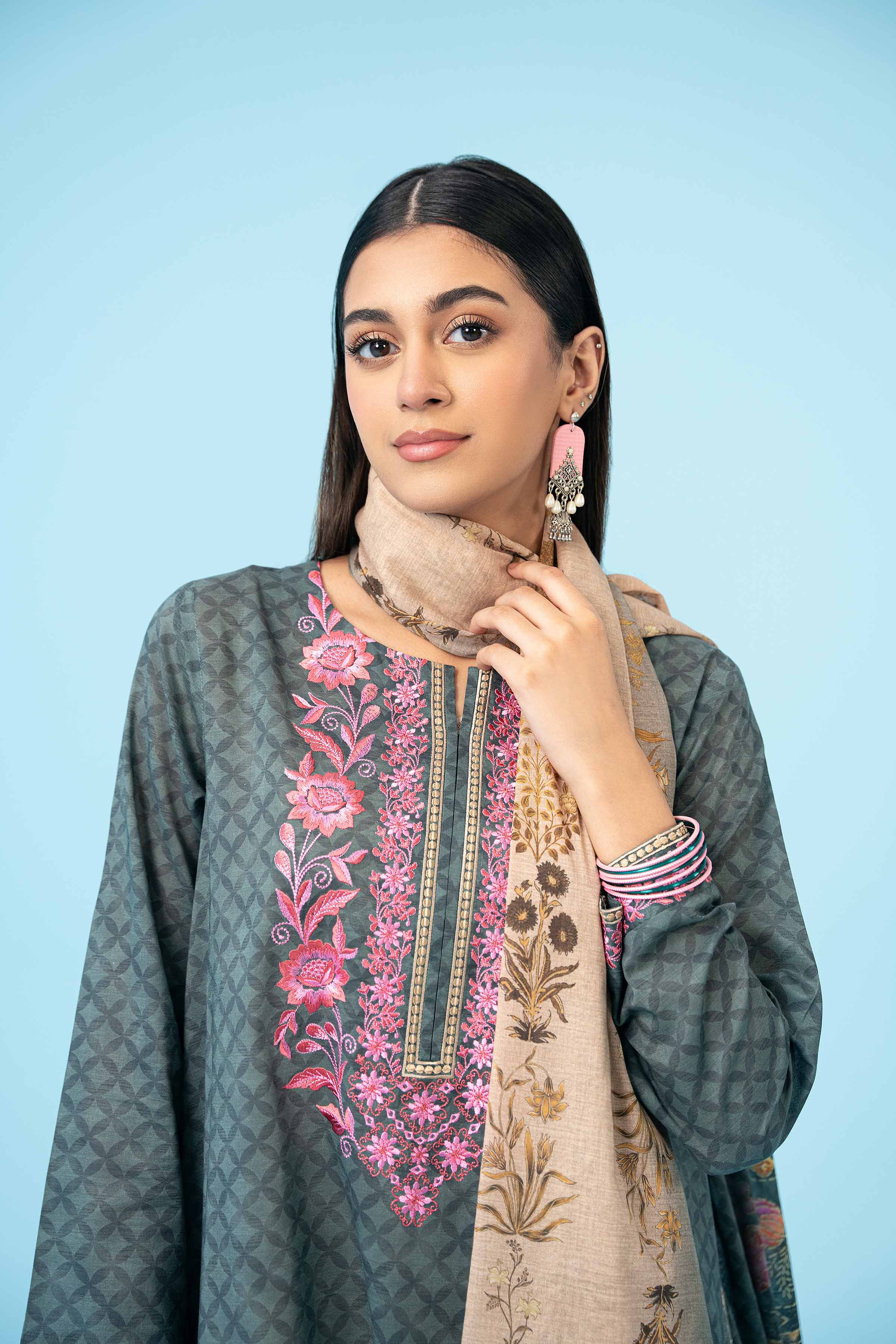2 Piece - Printed Embroidered Suit - PE24-376