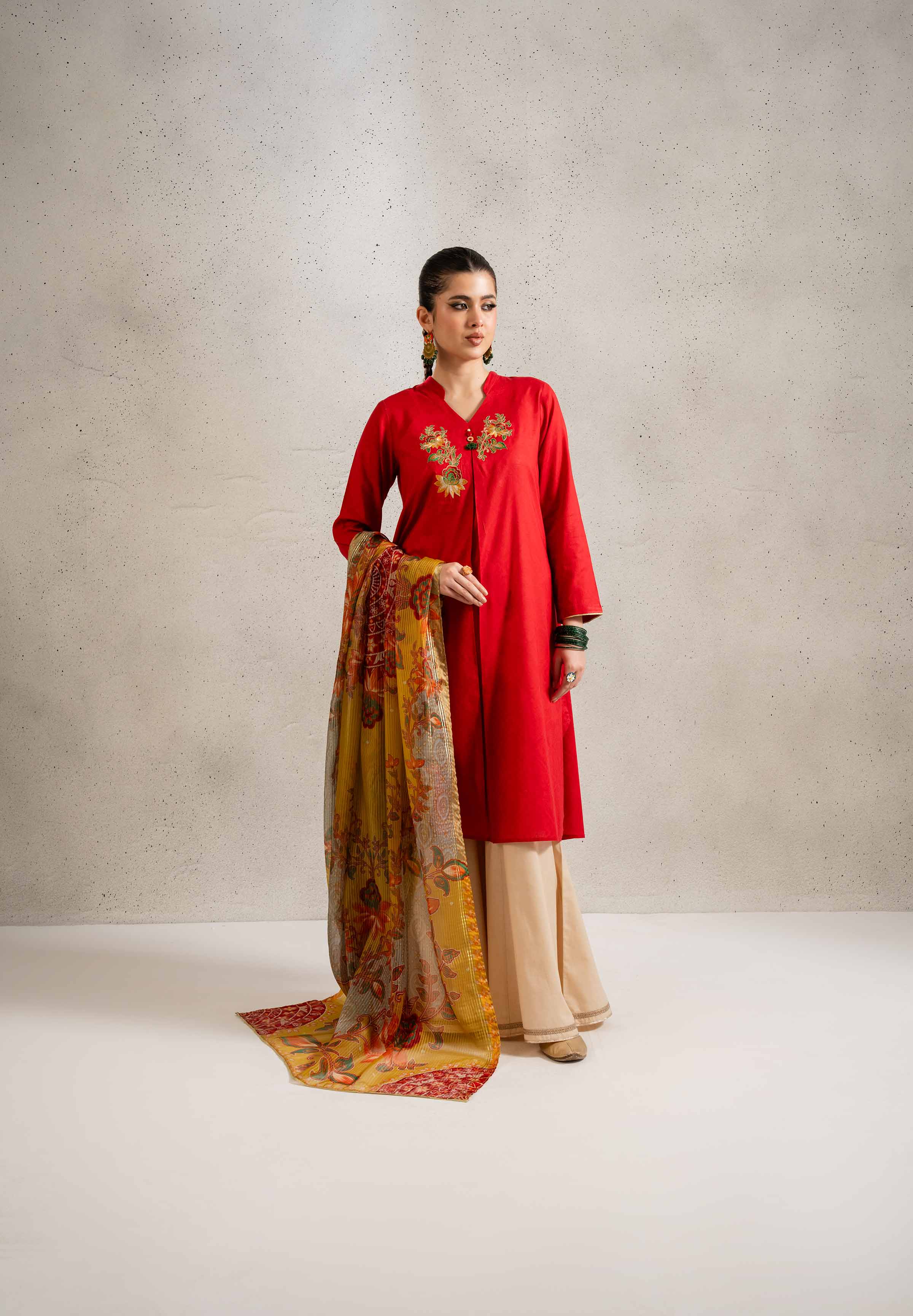 2 Piece - Printed Embroidered Suit - PE25-126