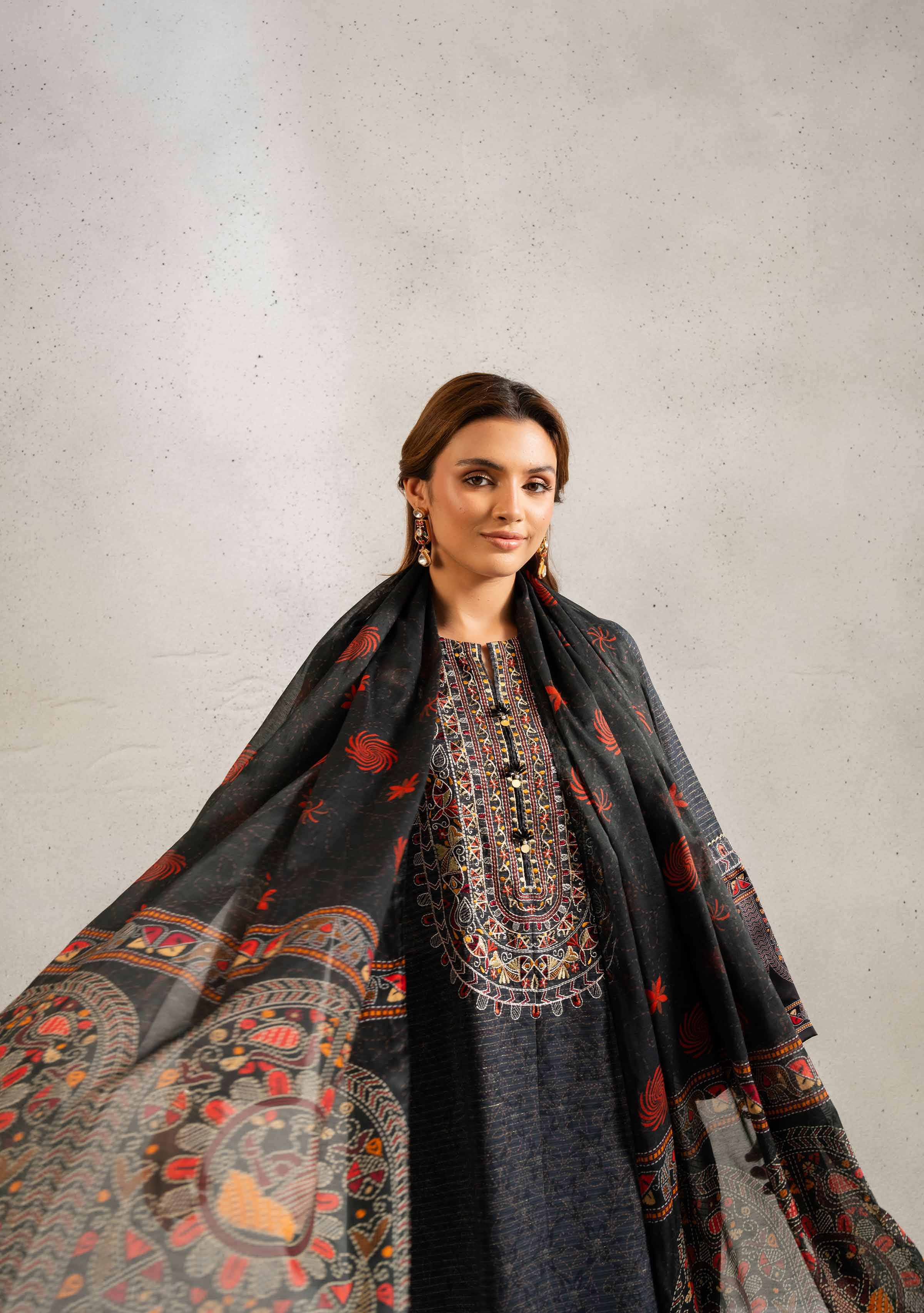 3 Piece - Printed Embroidered Suit - PE25-129