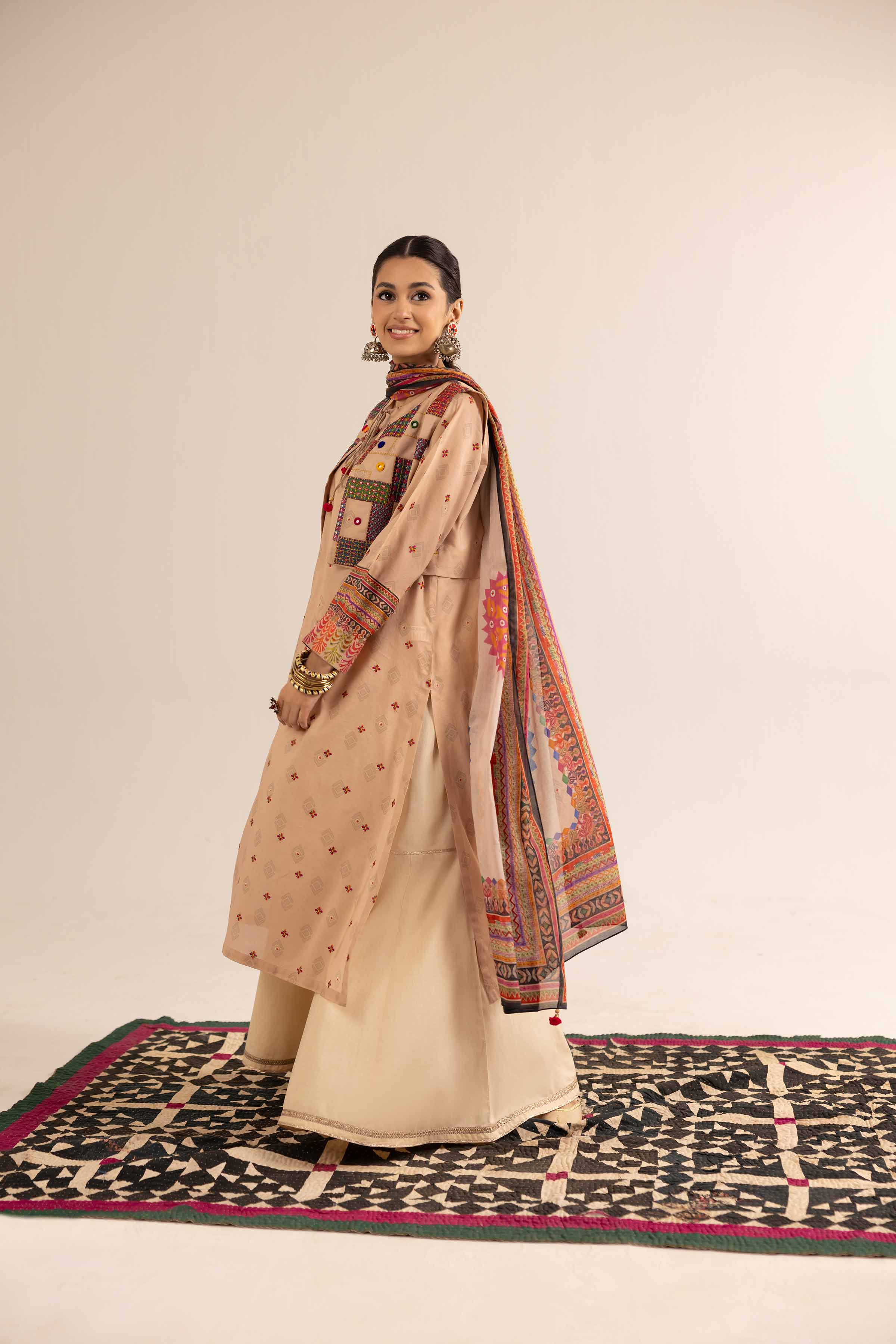 3 Piece - Printed Embroidered Suit - PE25-154