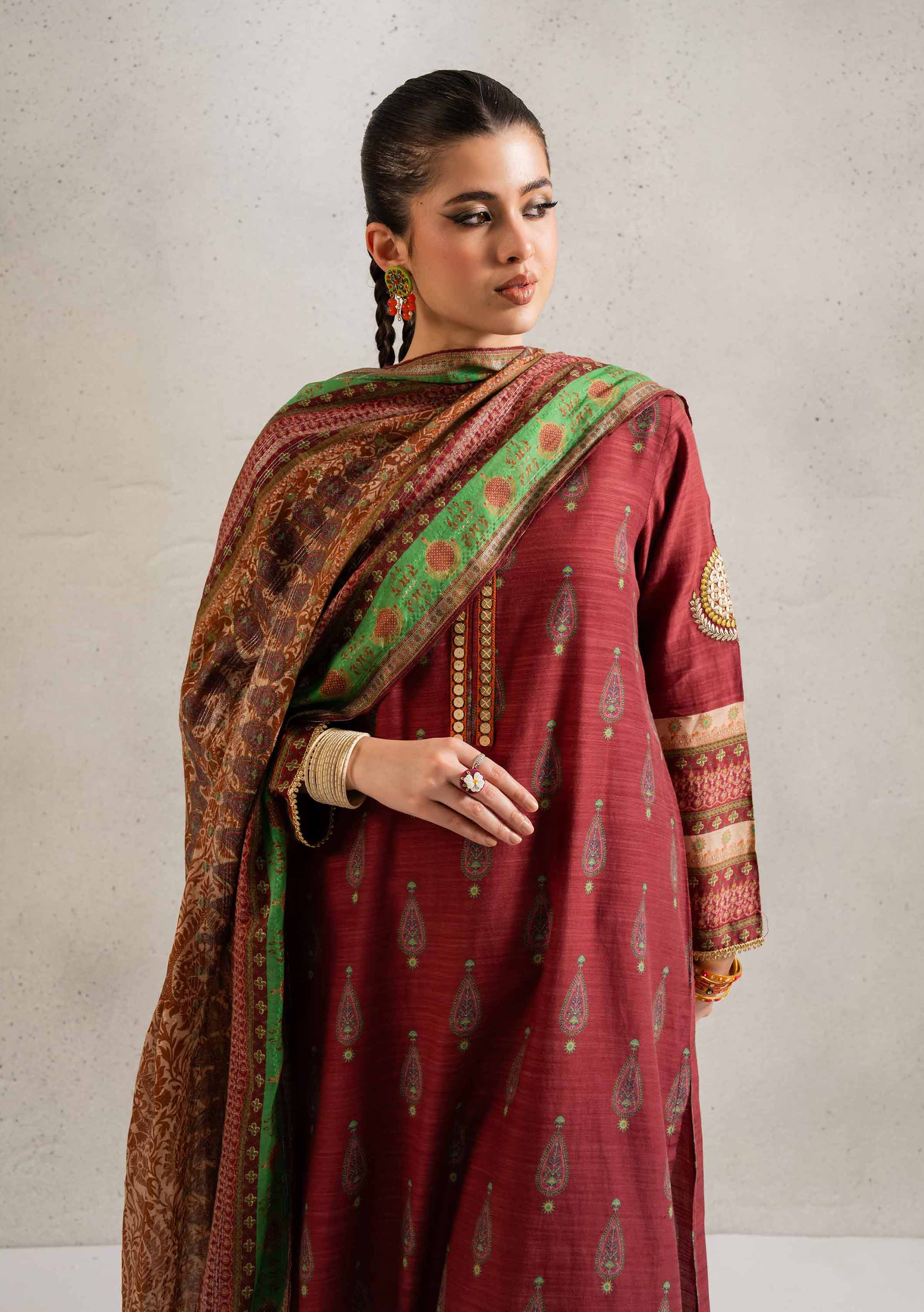 2 Piece - Printed Embroidered Suit - PE25-162