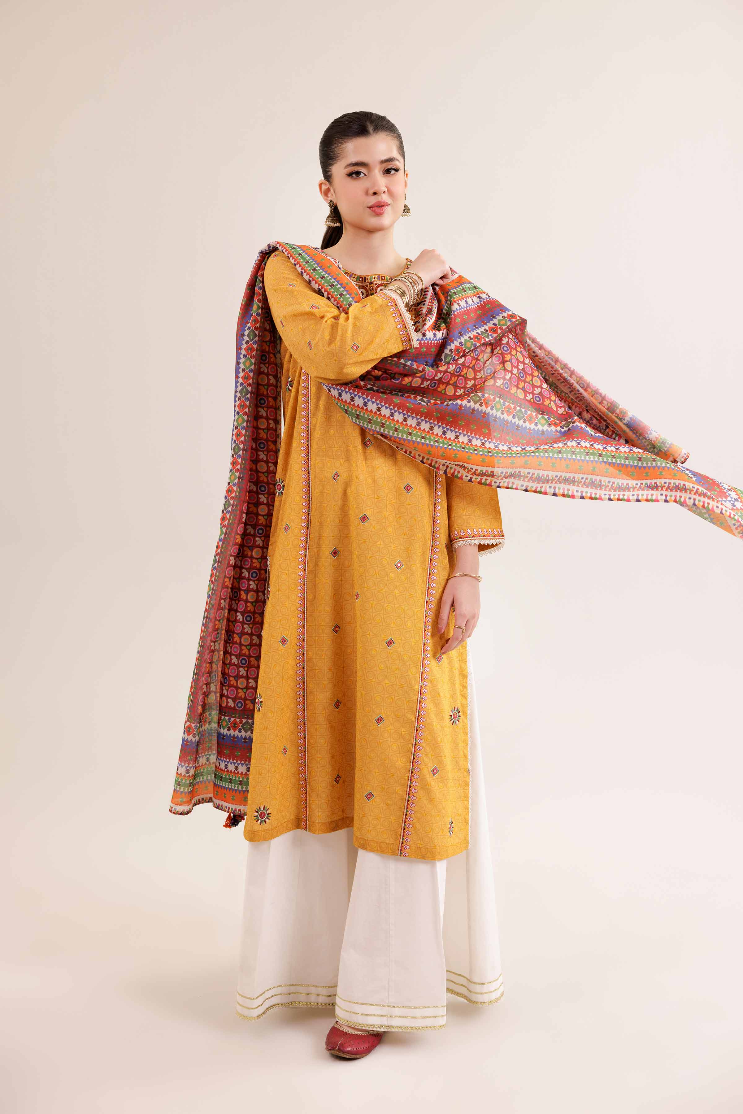 2 Piece - Printed Embroidered Suit - PE25-163