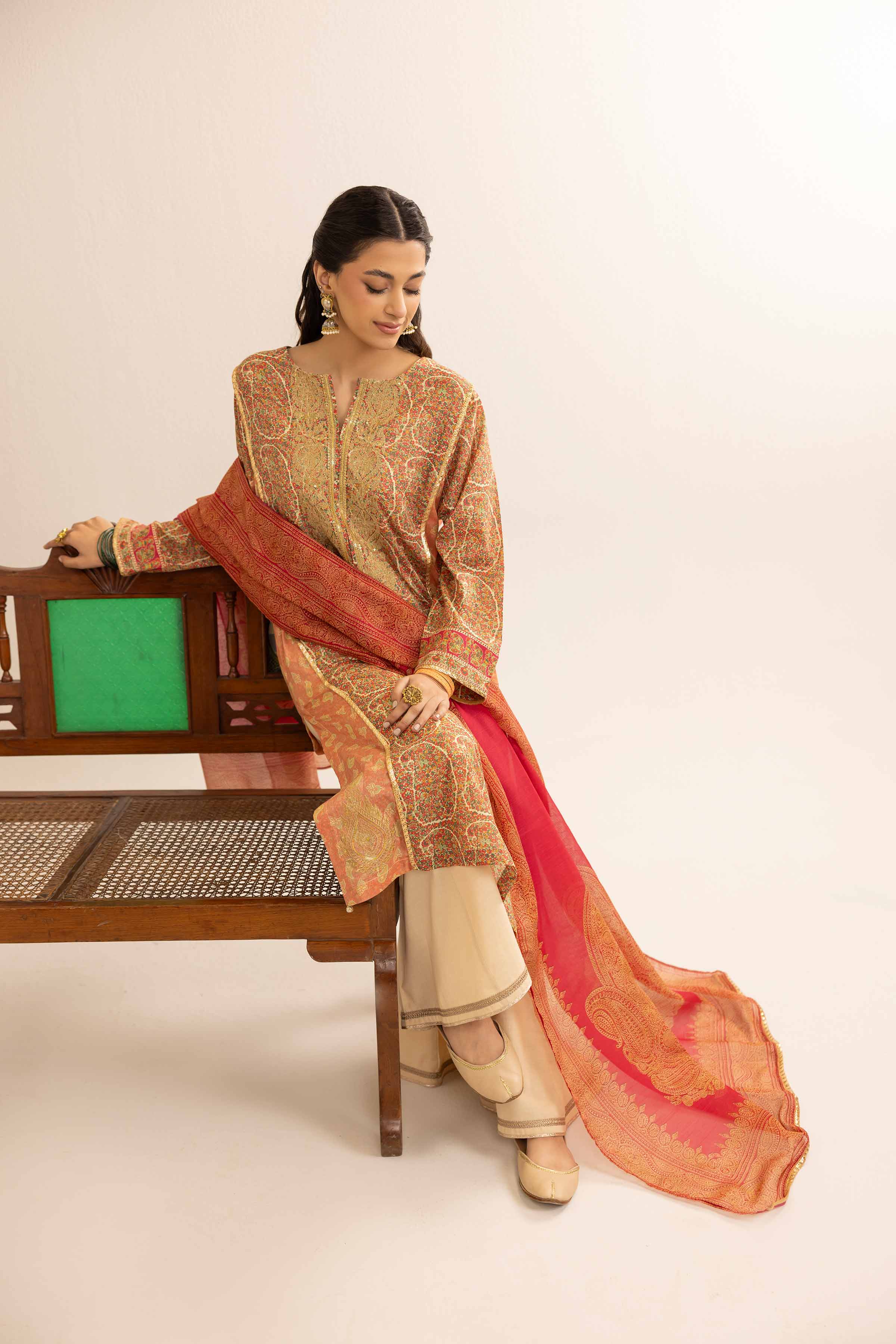 2 Piece - Printed Embroidered Suit - PE25-175