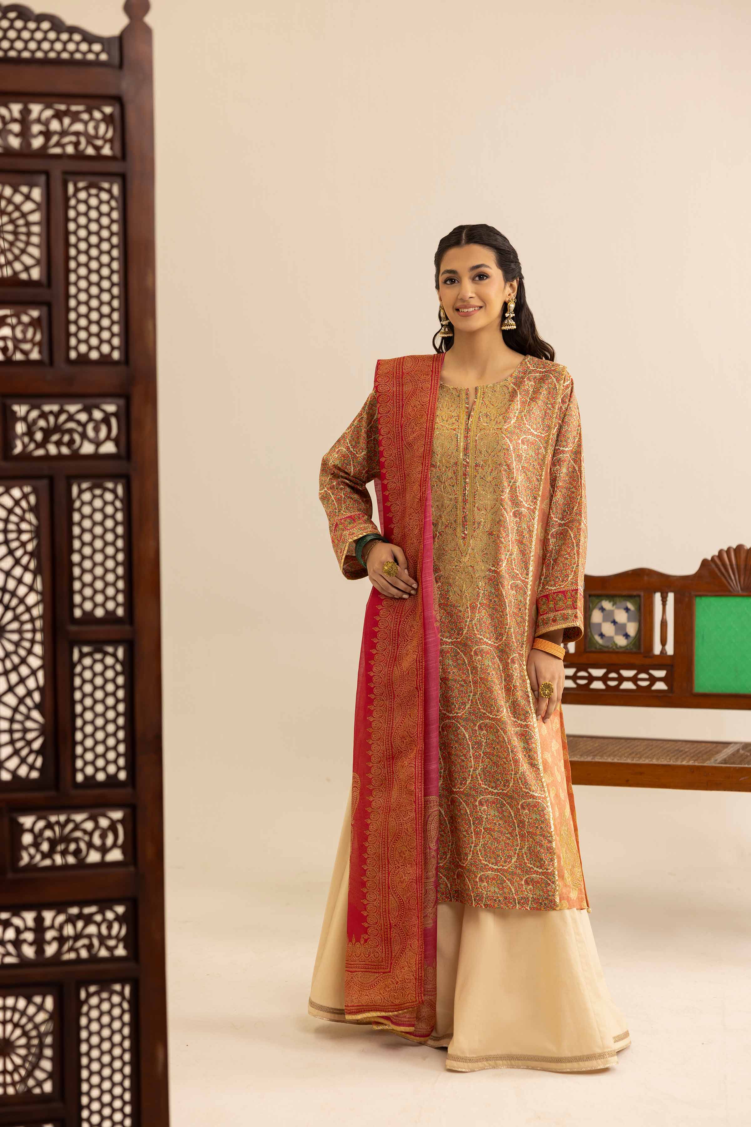 2 Piece - Printed Embroidered Suit - PE25-175