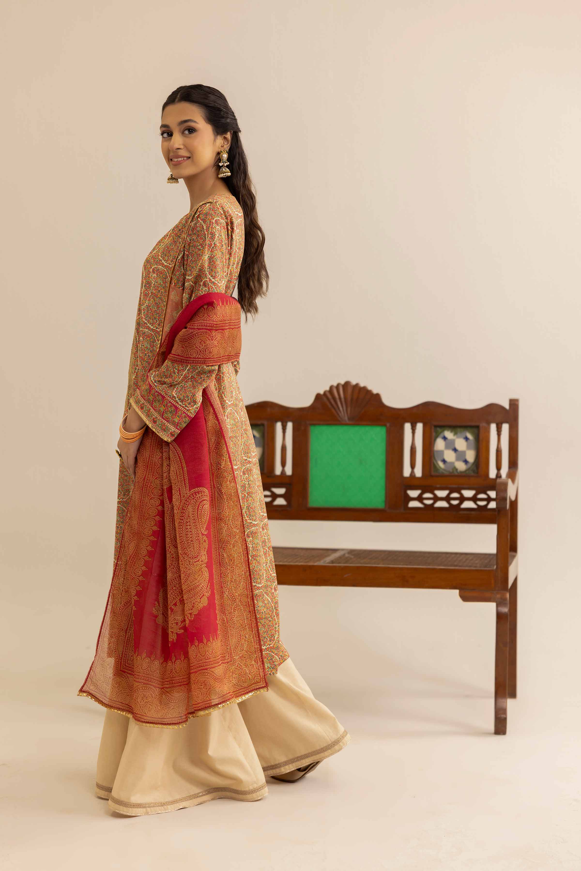 2 Piece - Printed Embroidered Suit - PE25-175