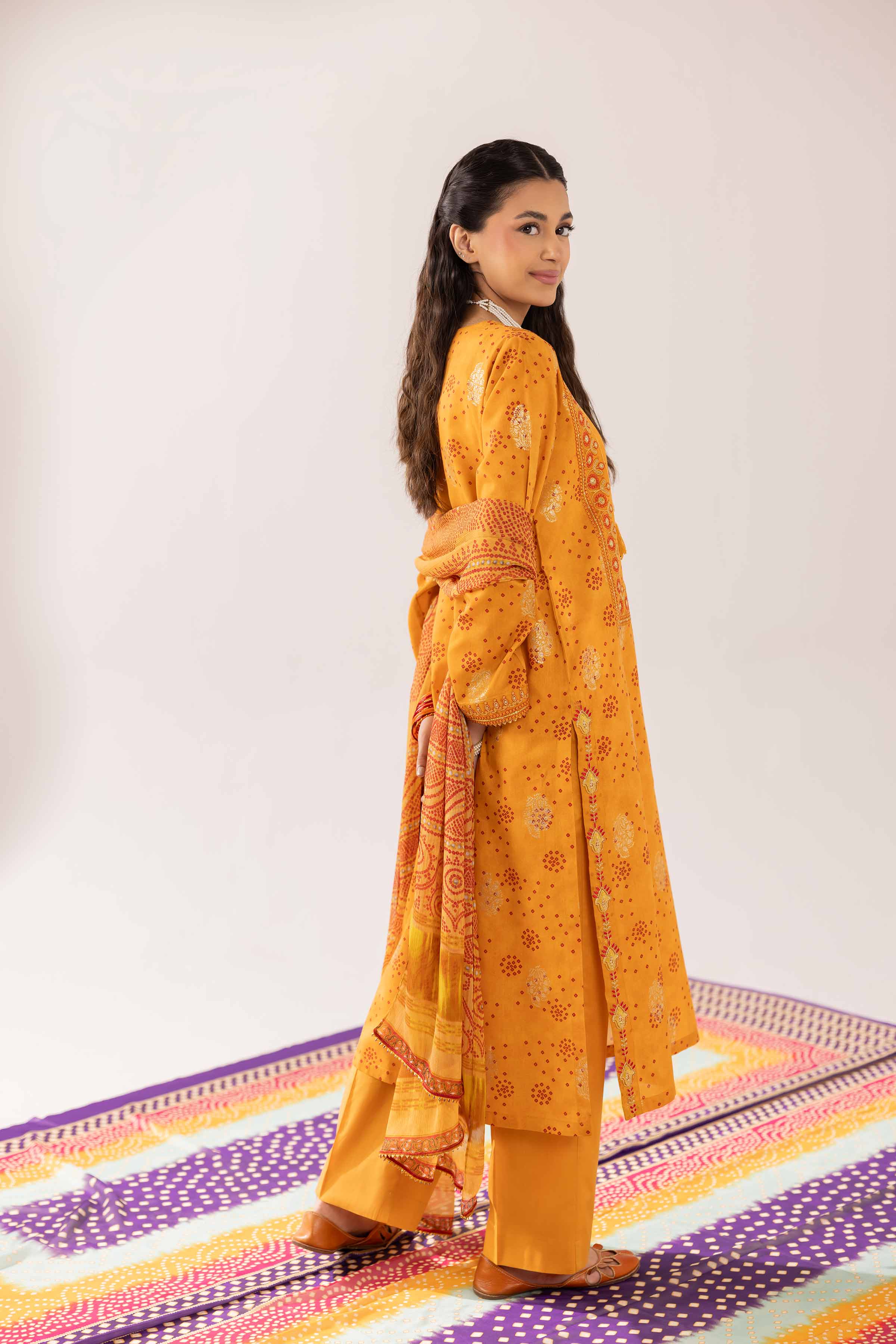 3 Piece - Printed Embroidered Suit - PE25-201