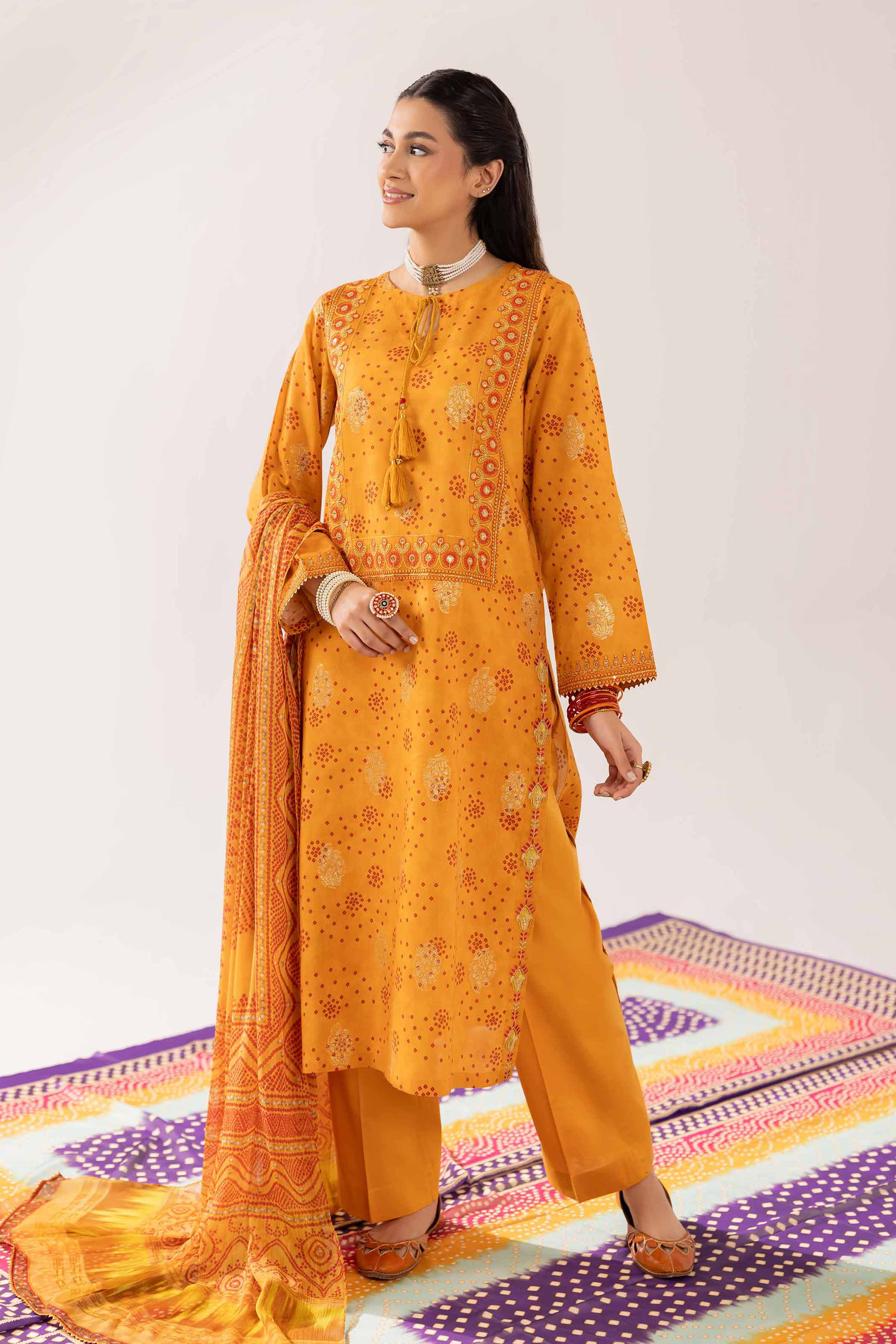 3 Piece - Printed Embroidered Suit - PE25-201